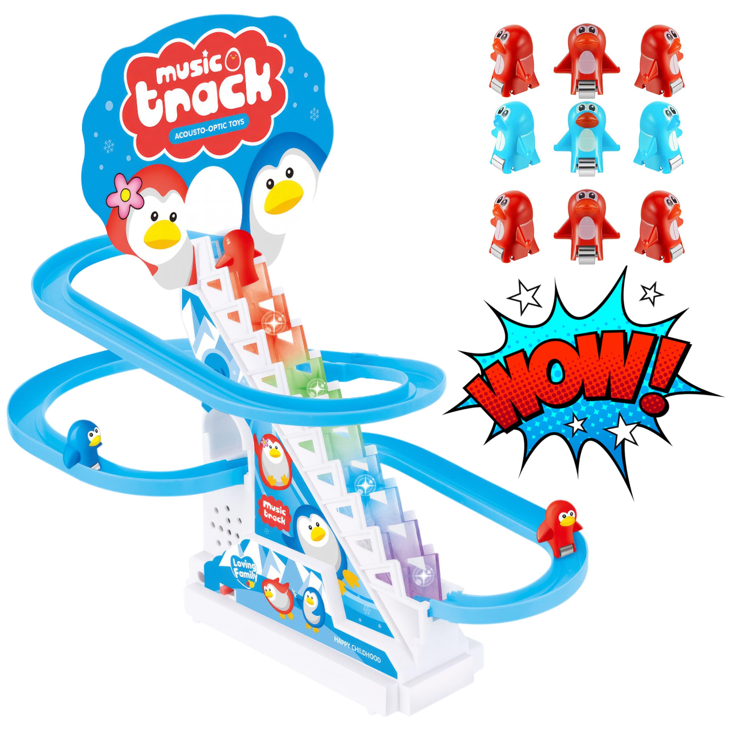 ALDEFY Penguin Go Racer Track Toy, Penguine Race Game, Kids Fun Playing Games with Slide & Music, Climbing Stairs Toys for Toddlers and Kids, Playful Roller Coaster Playset