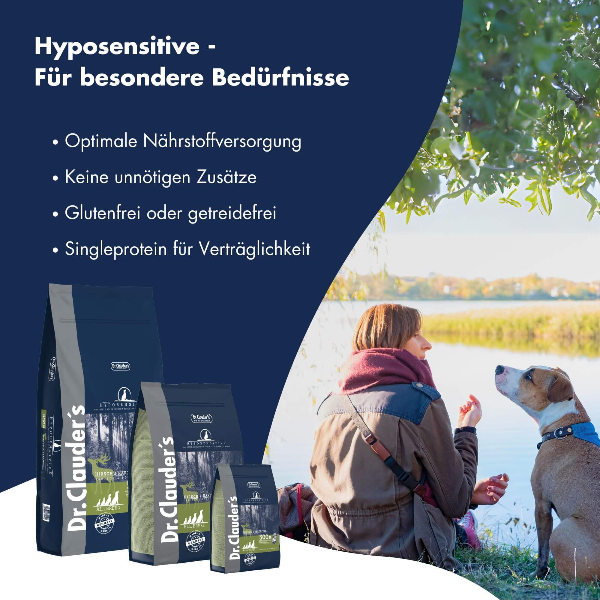 DR.CLAUDER'S - Hyposensitive | Trockenfutter mit Singleprotein für Sensible, ausgewachsene Hunde. Getreide- und glutenfreies Alleinfuttermittel im Beutel | 11,5kg Hirsch&Kartoffel