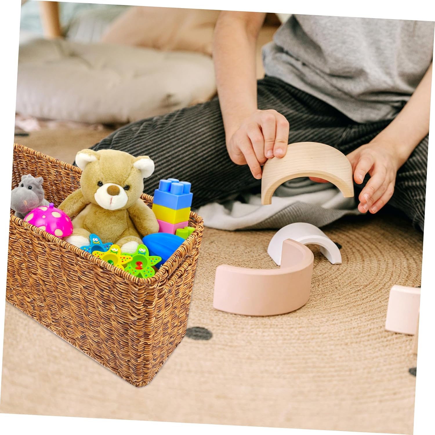 Woven Rectangular Storage Basket Deep Coffee Color Multi-function Magazine and Household Organizer Basket for Living Room and Bathroom