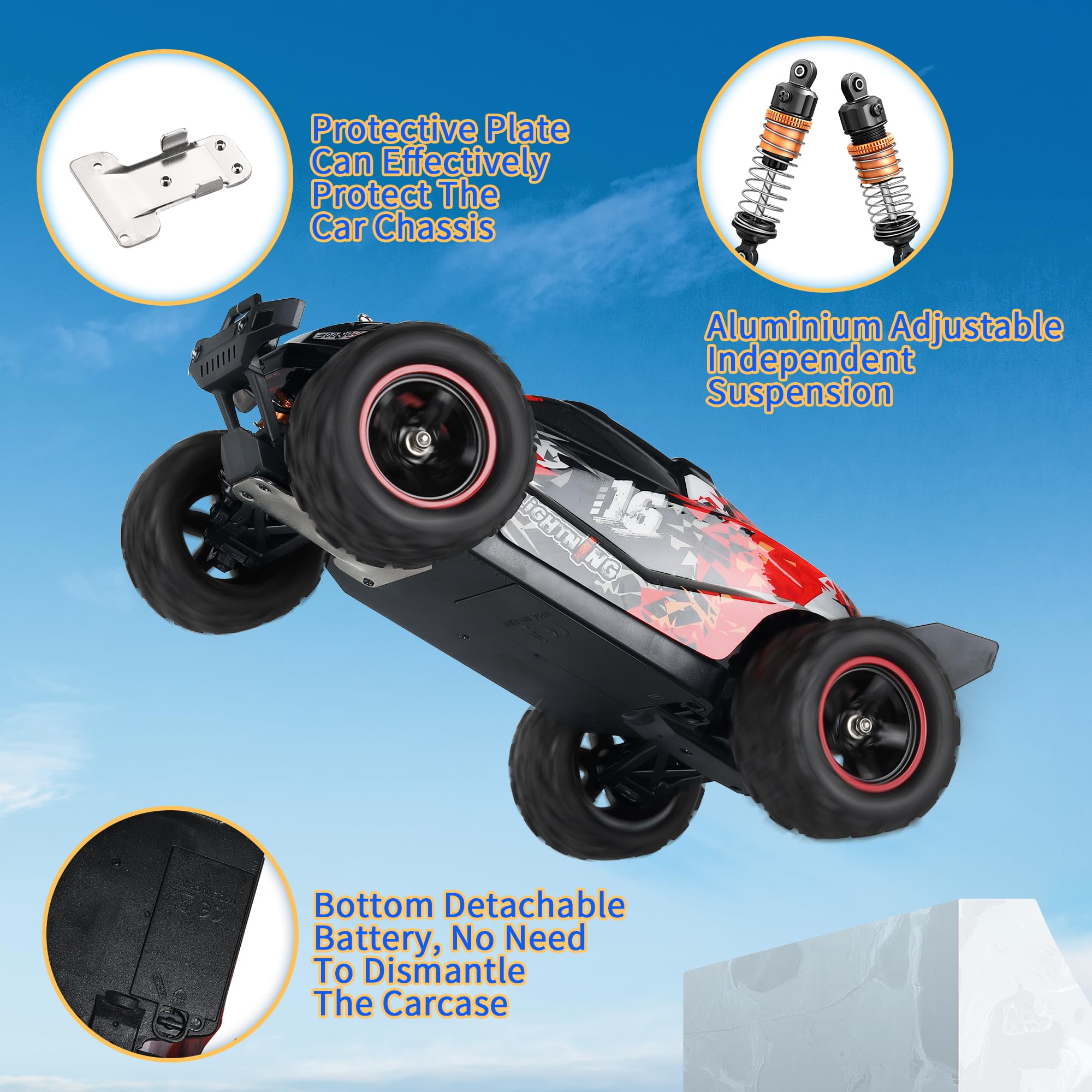 Herenear Ferngesteuertes Auto, 1:18, 60+ km/h Bürstenloser Motor RC Auto, 4WD Offroad RC Car, 2.4 GHz Fernsteuerung Rennenauto, 50+ Minute Spielzeit für Erwachsene und Kinder(RED)