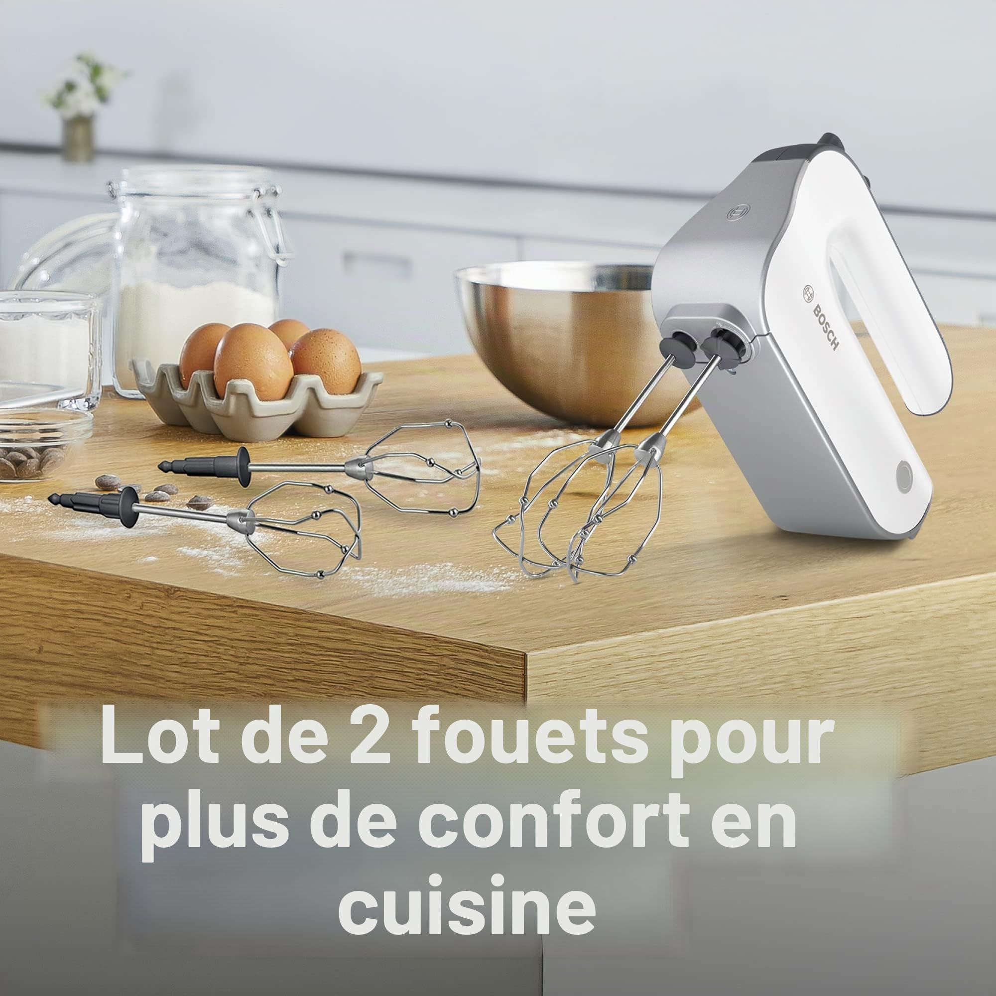 Bosch Electroménager - MFQ4835DE Batteur à main Styline, 575 watts, 5 niveaux de puissance - Blanc/Chrome