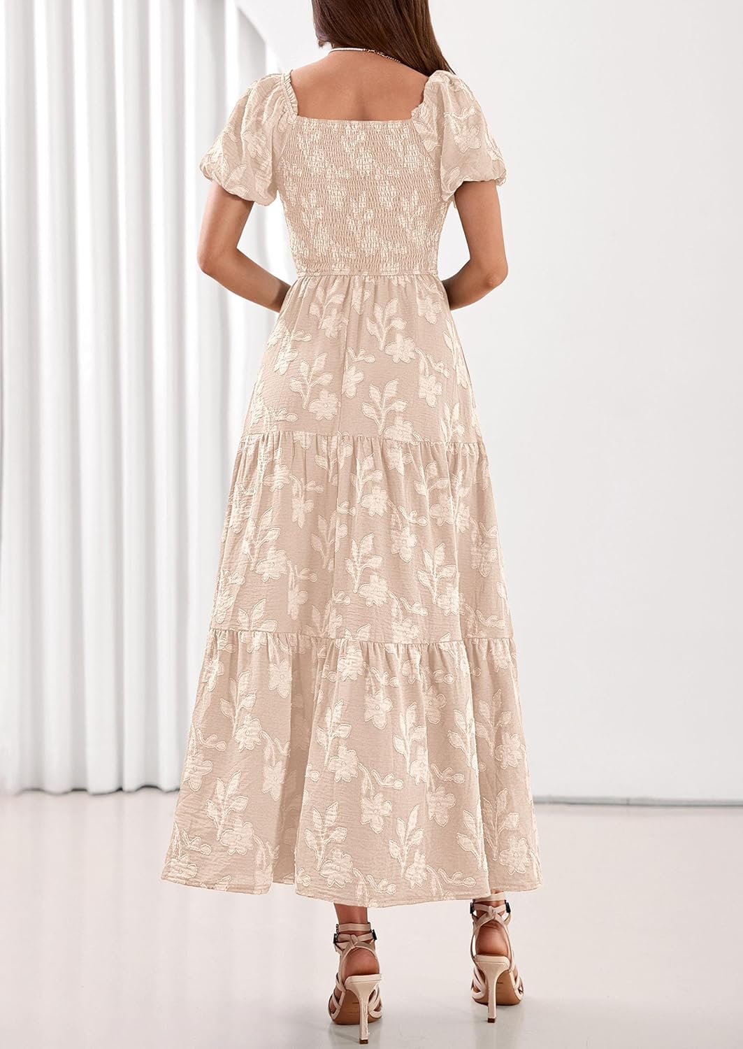 PRETTYGARDEN Women's 2026 Summer Boho Maxi Dresses Floral Short Sleeve Square Neck Smocked Flowy Long Dress Vacation Outfits - Image 4