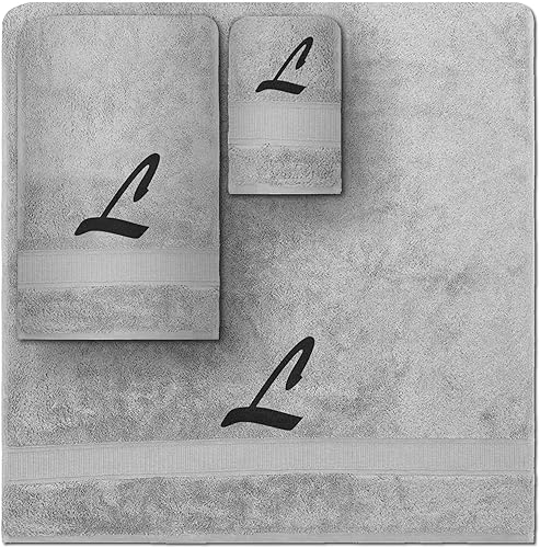 Vista 171 de Juego de toallas con monograma, regalo personalizado, juego de 3 toallas turcas bordadas con letras de bloques, 1 toalla de baño y 1 toalla de mano