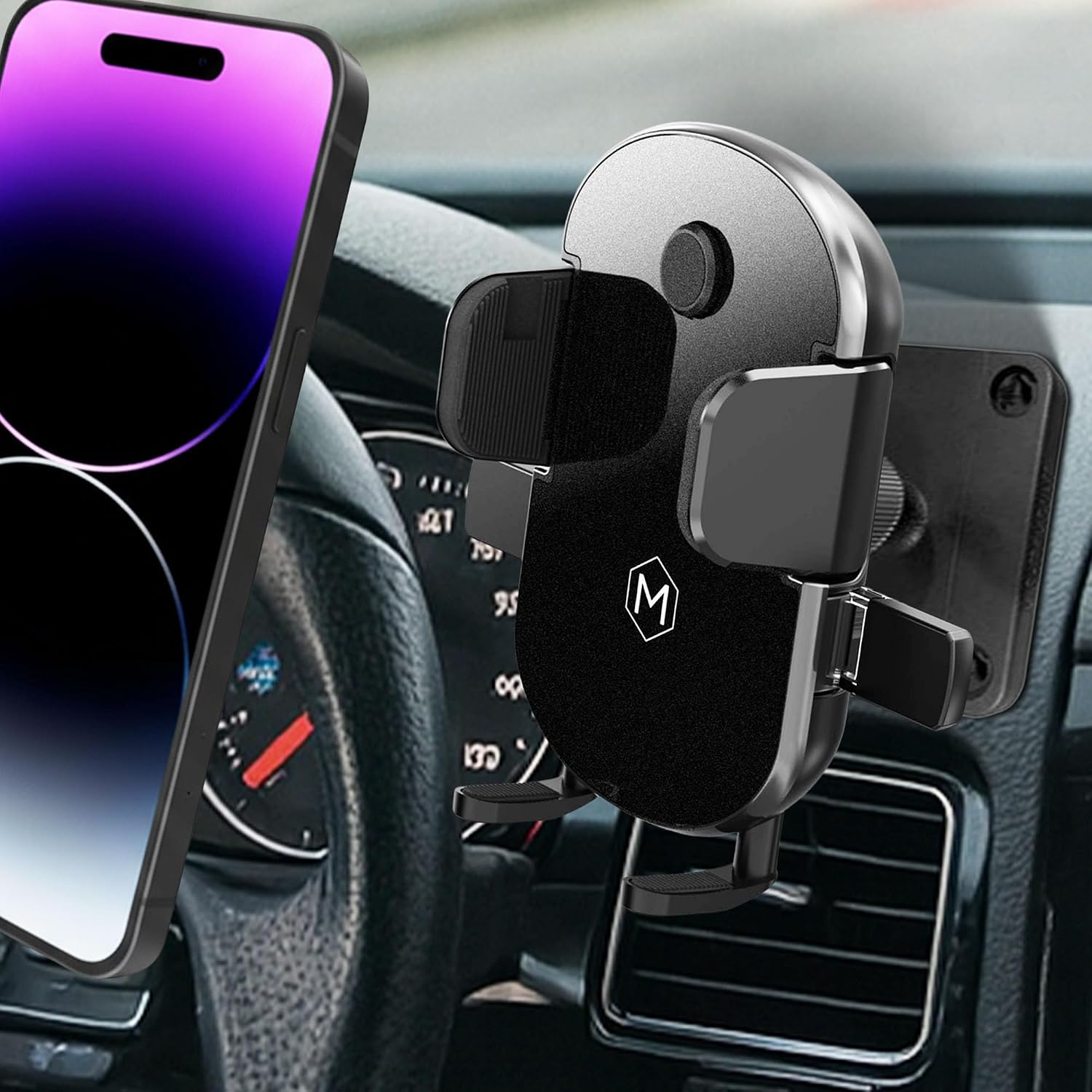 Grip Cradle Cell Phone Holder Mount with AMPS Mounting Plate - Compatible with iPhone, Samsung, Smartphone 3-4 Inches Wide - Firm Installation on Car Flat Surface - Adjustable Cradle Grip