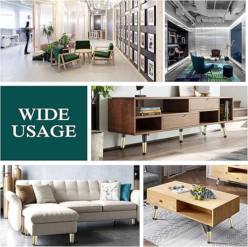 Miniatura 7 de 4 patas de muebles de 16 pulgadas, patas de metal cónicas oblicuas de lujo, estilo dorado de mediados de siglo, para sofá, armario, mesa, silla,