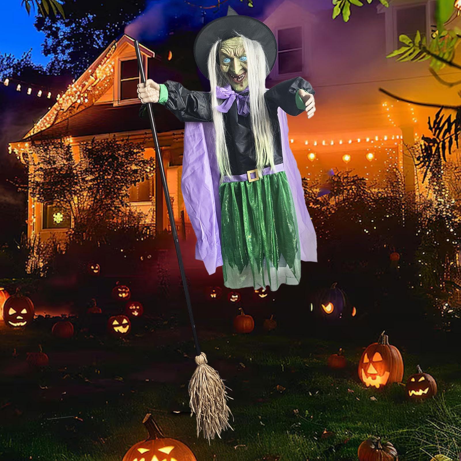 Halloweenowe Dekoracje Zewnętrzne Z Czarownicą Straszne Rekwizyty, | Halloweenowa Na Miotle Ze Świecącymi Oczami na Imprezę Nawiedzony Dom Ogród Trawnik Wewnątrz