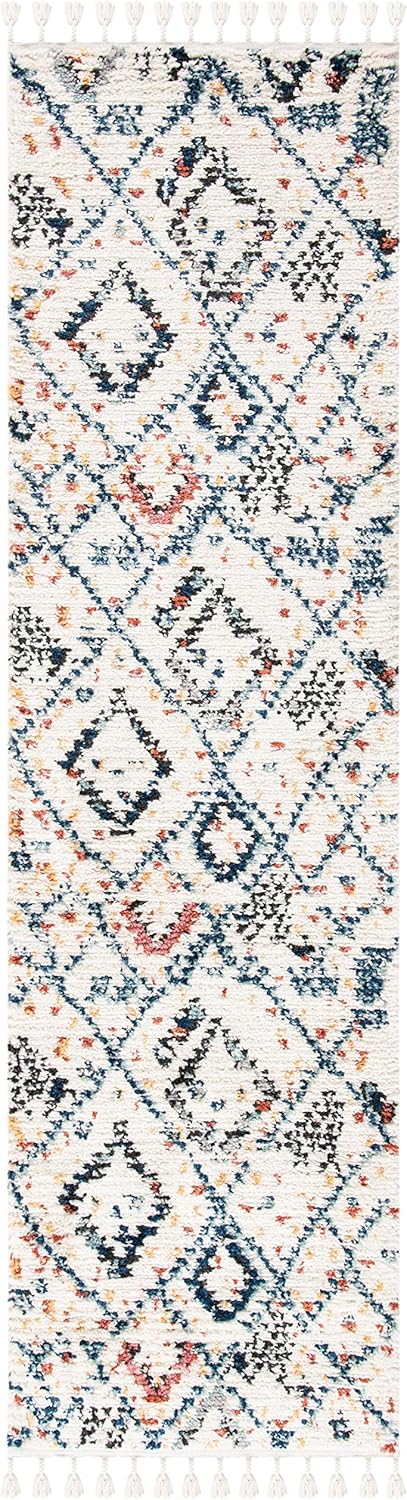 SAFAVIEH Morocco Collection Runner Rug - 2'2" x 7', Ivory & Multi, Moroccan Boho Tribal Design, Non-Shedding & Easy Care, Ideal for High Traffic Areas in Living Room, Bedroom (MRC921A)