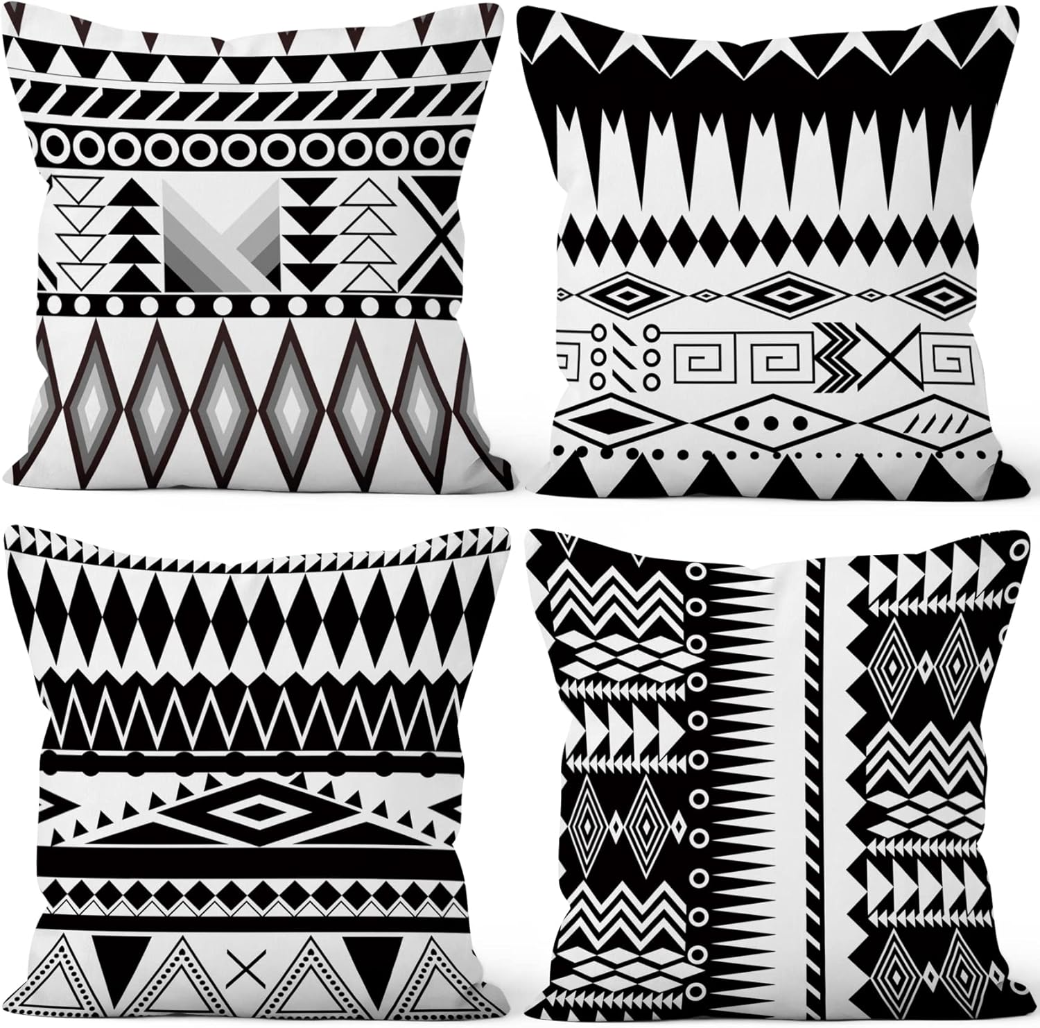 Black and White Geometric Pillow Covers 18x18 Set of 4 Abstract Line Modern Art Throw Pillow Cover Aesthetic Decorative Pillowcases Couch Cushion Case for Bedroom Living Room Outdoor Sofa Home Decor