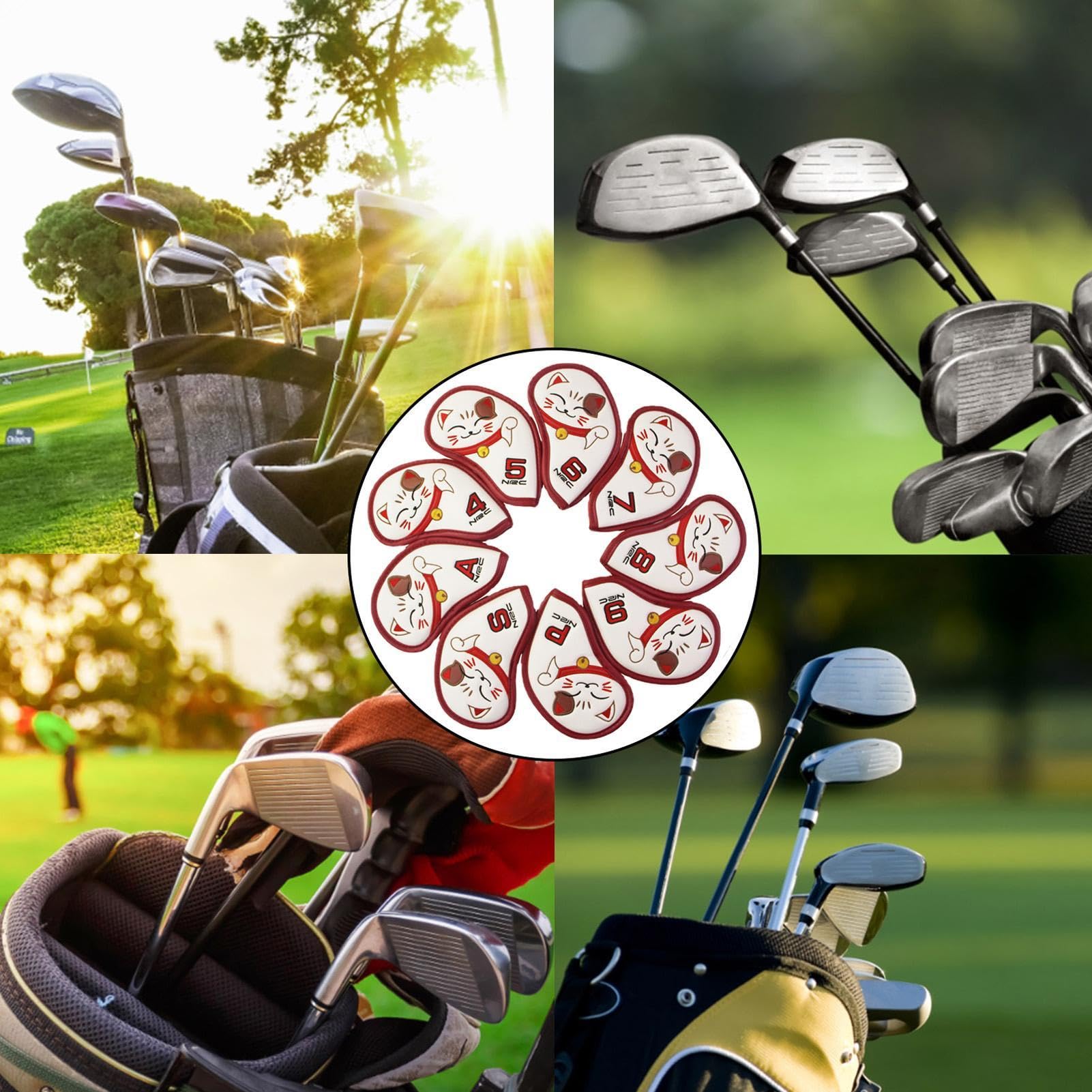 Coperture per mazze da golf | Custodia per testa da golf modello gatto 9 pezzi,Set di coperture protettive impermeabili in ferro da golf per mazze da golf principianti