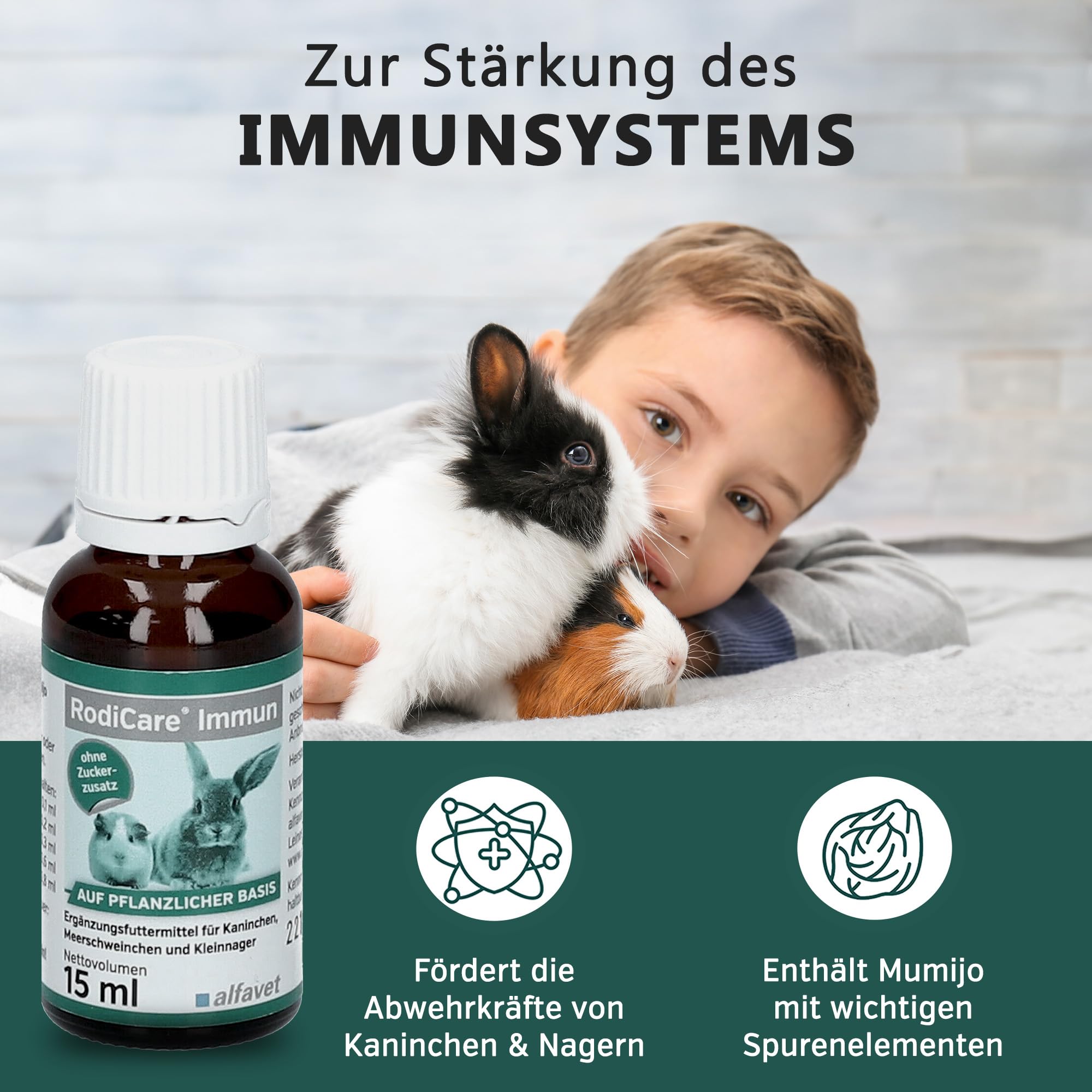 Alfavet RodiCare Immun (15 ml) – Supporto nutrizionale per il benessere generale di conigli, porcellini d’India e piccoli roditori – con estratti vegetali e zinco, senza zucchero