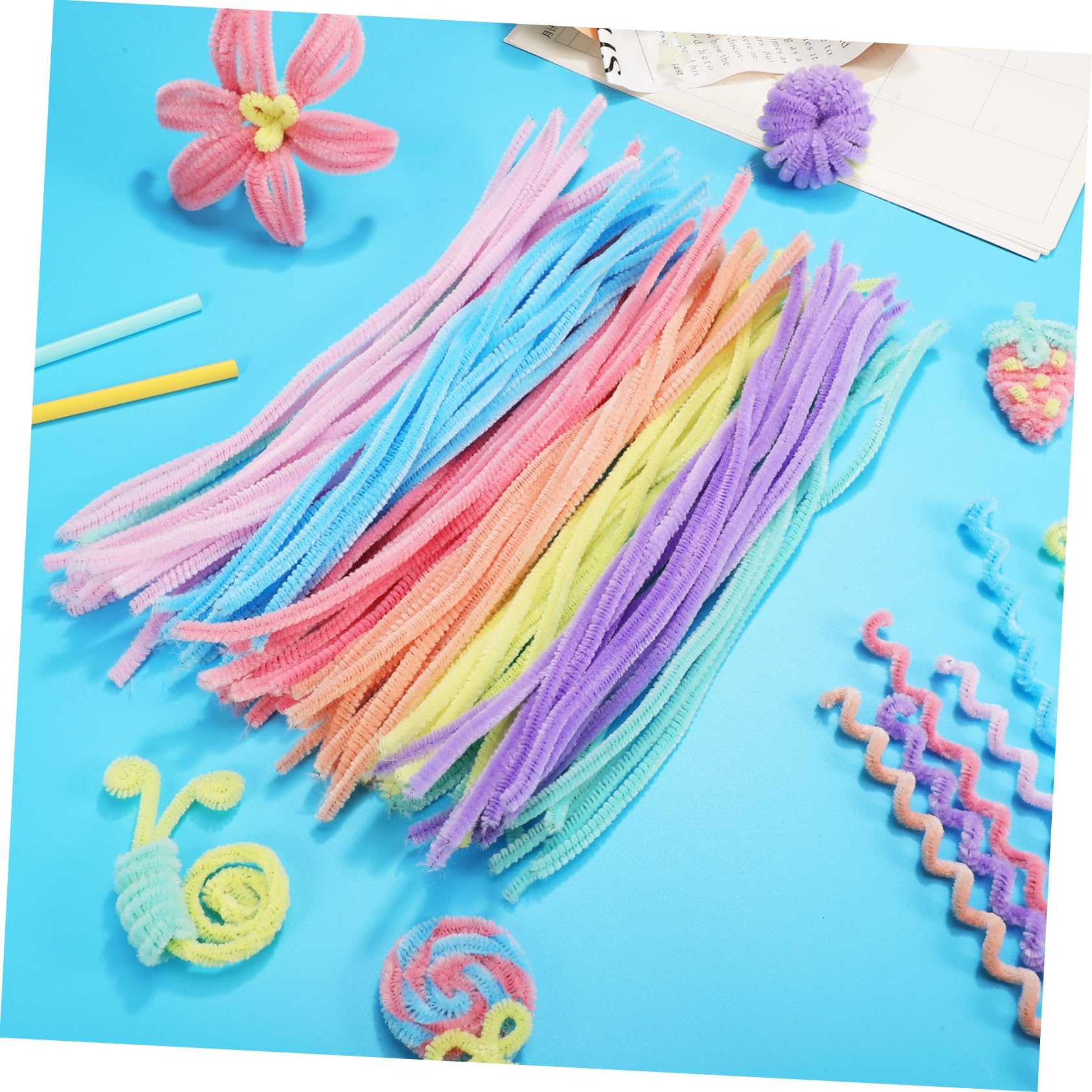 Uonlytech 4 Ensembles De Supérieur Bricolage Long Bleu Enfants Coloré Pour Beige Cure-pipes Tiges De Chenille Fabriquer Des Cure-pipes Peluche 300 Pièces * 4