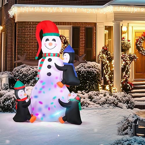 Muñeco de nieve inflable de Navidad de 7 pies, muñeco de nieve iluminado IP65 con luces LED, decoraciones de patio inflables automáticas para