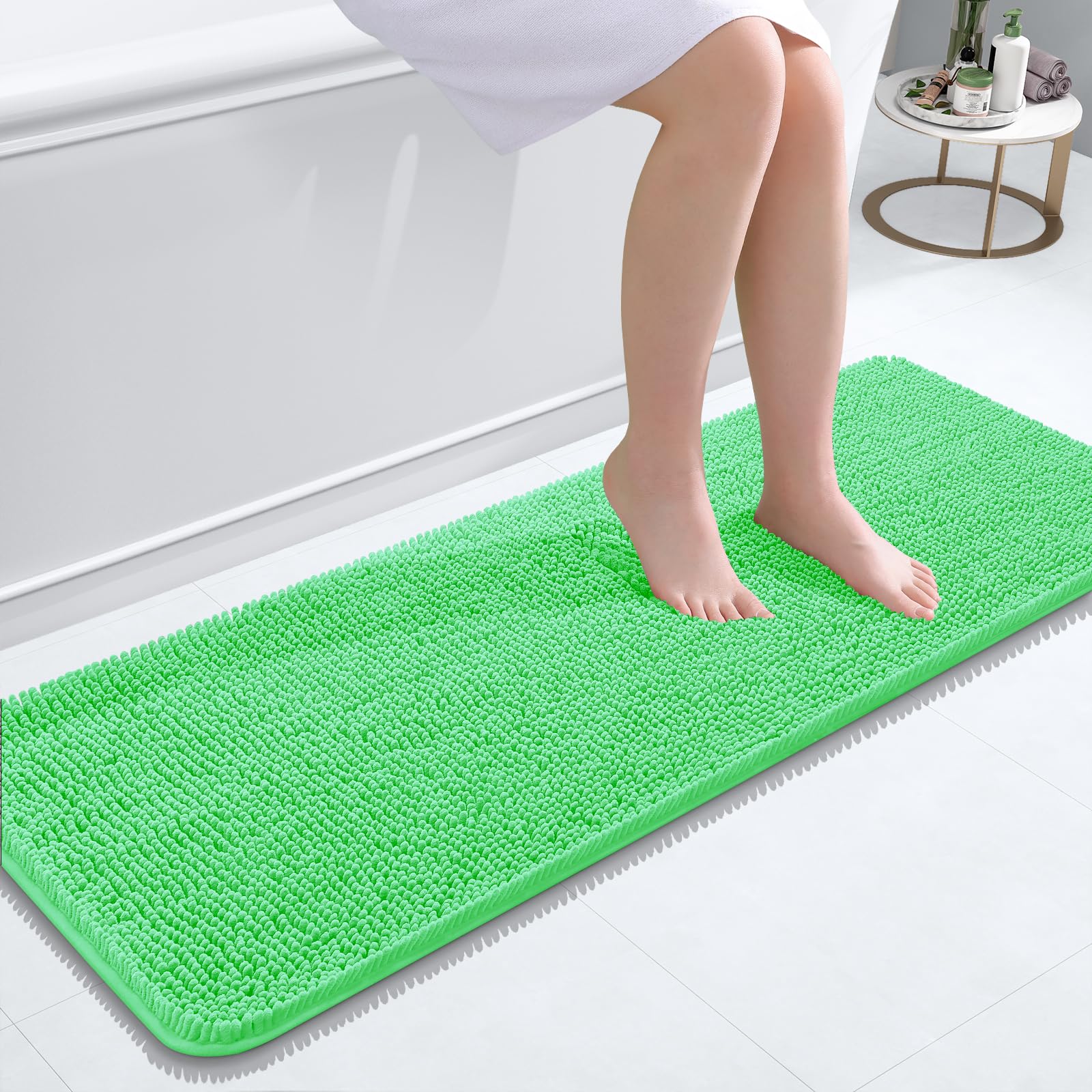 OLANLY Bathroom Runner Rugs 47x17, Extra Soft Absorbent Chenille Bath Rugs | Mint Green, Quick-Drying Rubber Backing, Washable Long Bath Mat for Bathroom Floor, Tub and Shower, Home Decor Accessories