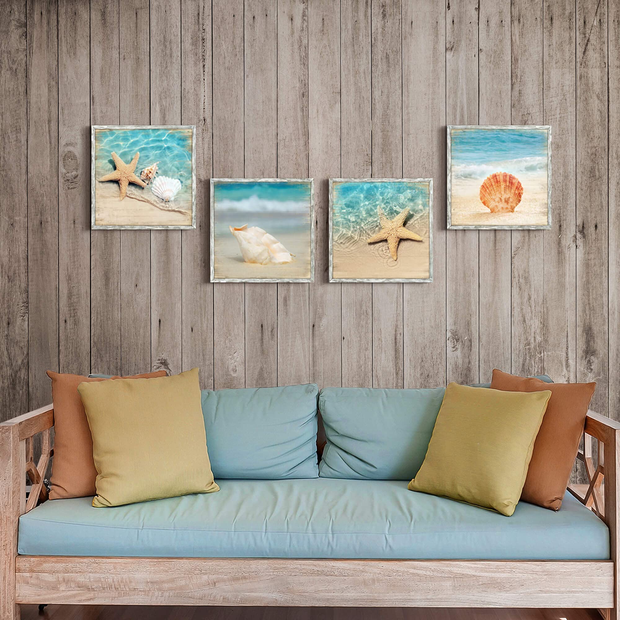 Ocean Pictures Framed Wall Art: Beach Artwork Set of 4 Seashell ...