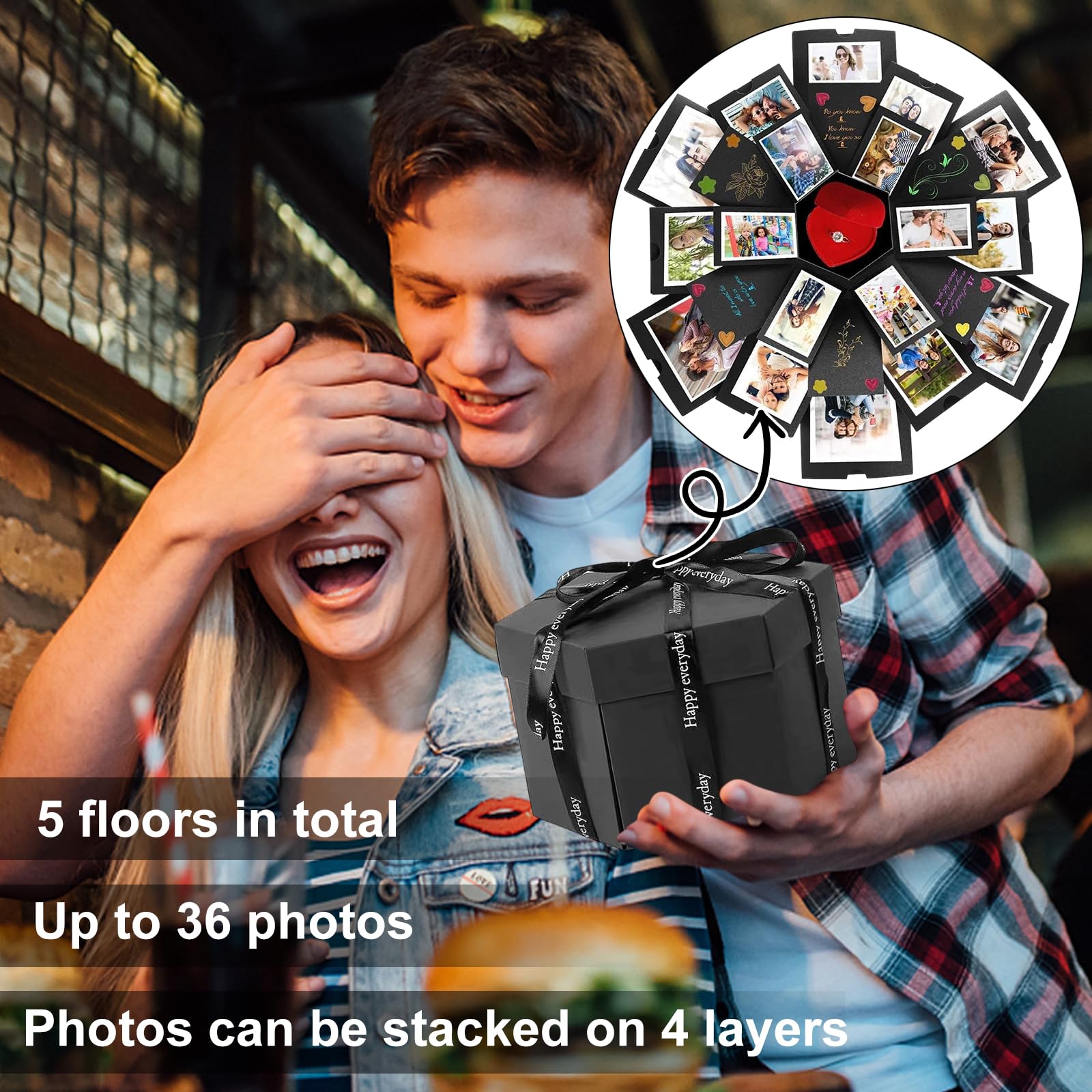 Srup DIY Surprise Photo Explosion Box, Gift Box with Customisable Photo, Surprise Gift Box, Black, 14 x 23.5 cm - Image 3