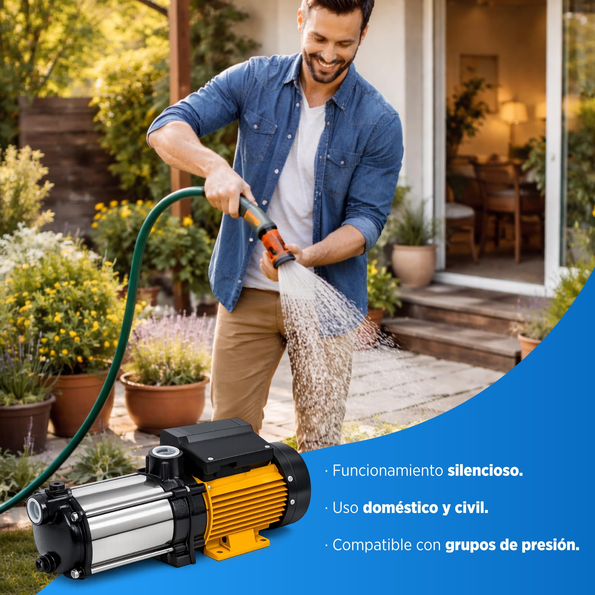 Pompa acqua 0,75 kW (1 CV), portata max. 3600 l/h, altezza max. 55 mca. Pompa pressurizzatrice per casa, giardino e irrigazione. pompa di pressione -Fluvia