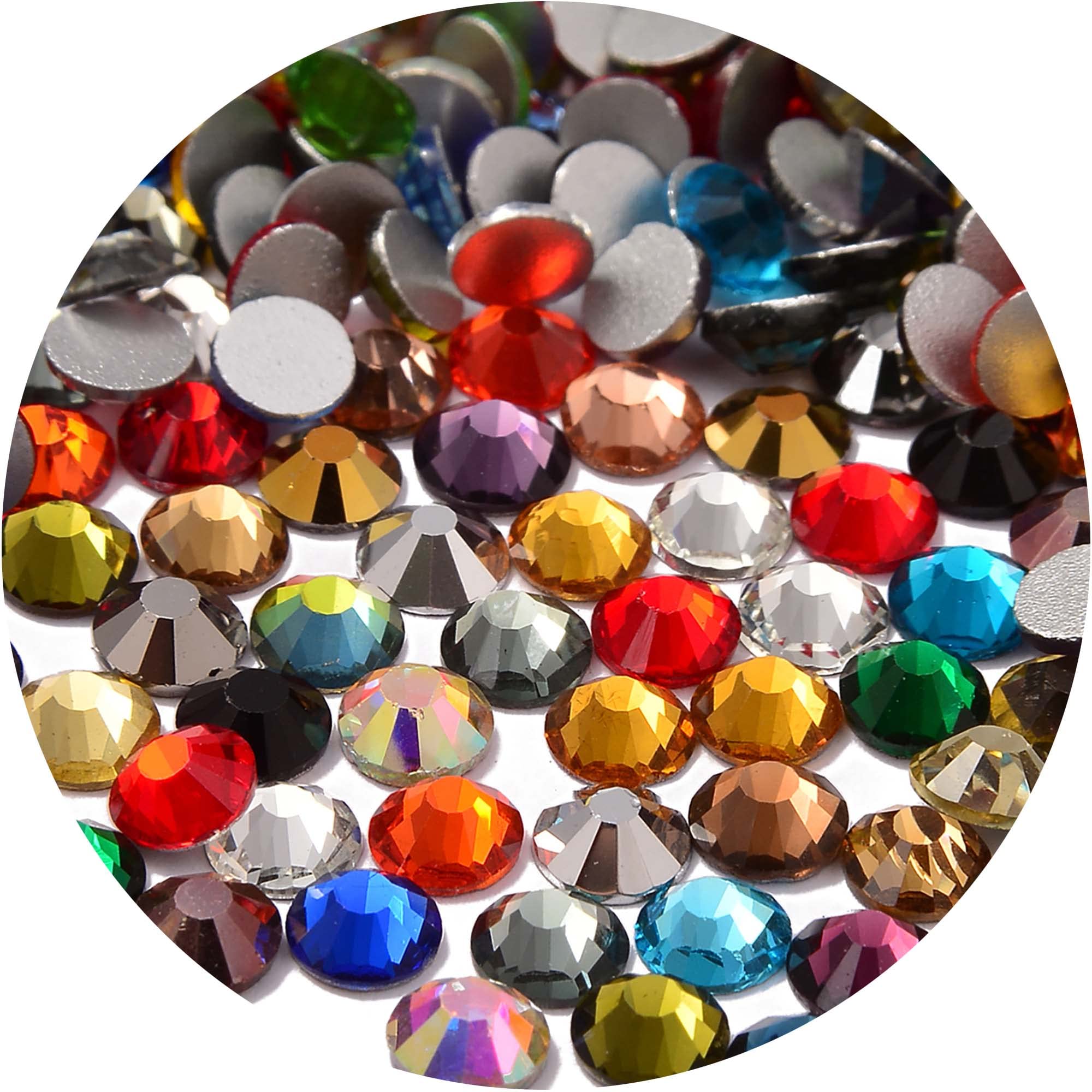 NCB 1500pcs Flatback Round Glass Nail Art Rhinestones Crystal for DIY Making Accessories Shoes, Clothes, Face Art, Bags, Manicure (Multicolors, SS16