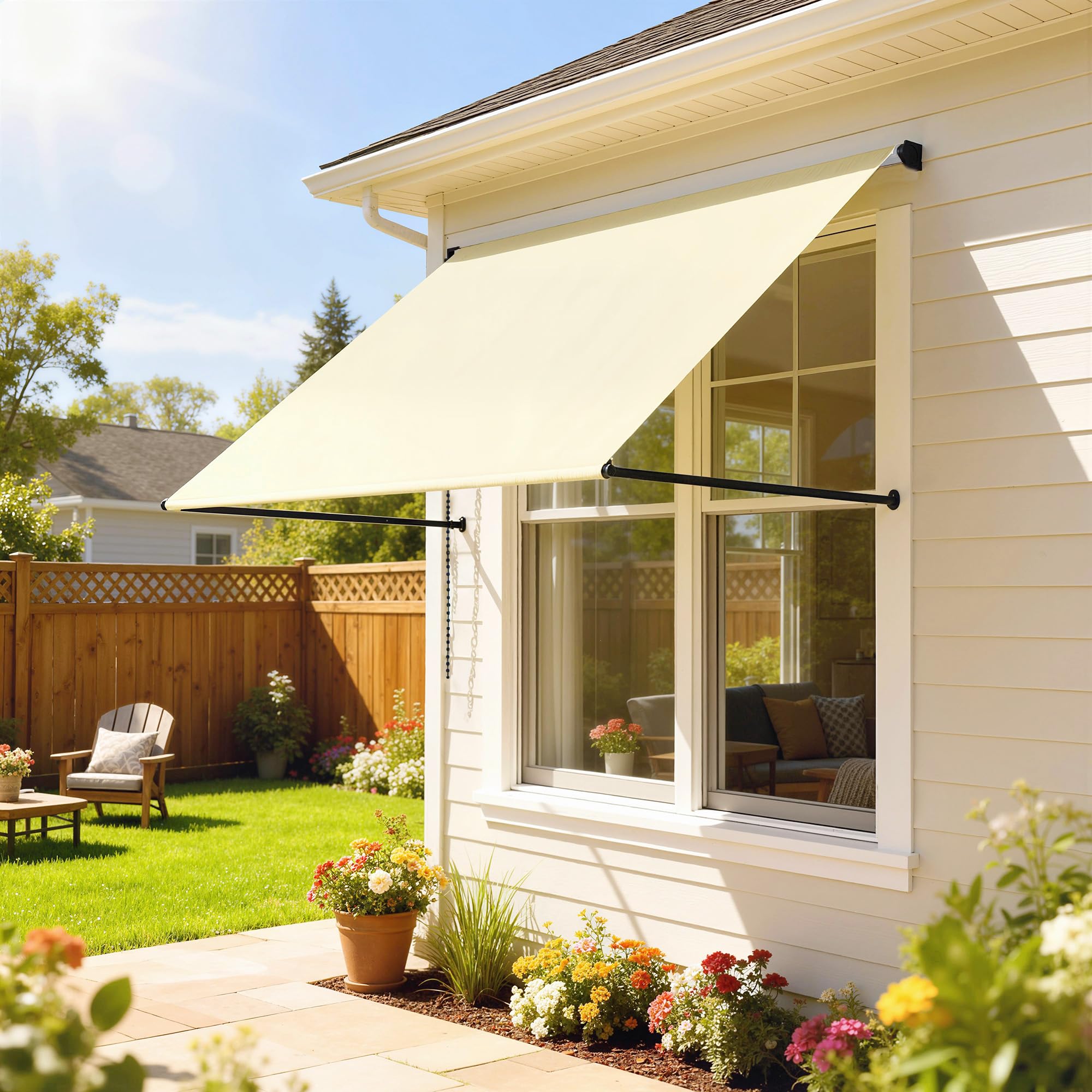 Outsunny Store banne Manuel auvent rétractable Inclinaison réglable 150 x 116 cm Protection UV Aluminium Polyester crème
