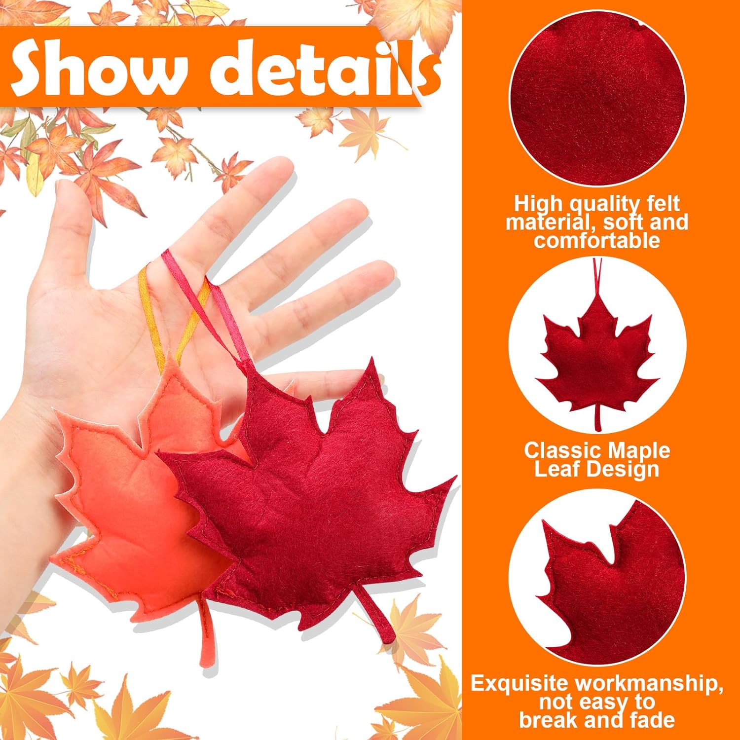 Tudomro 27 Pcs Thanksgiving Tree Decoration Fall Autumn Leaves Tree Ornaments Thanksgiving Decor 3D Felt Leaves Pumpkin Autumn Hanging Ornaments for Home Decor Party Favors(Maple Leaf and Pumpkin) - Image 3
