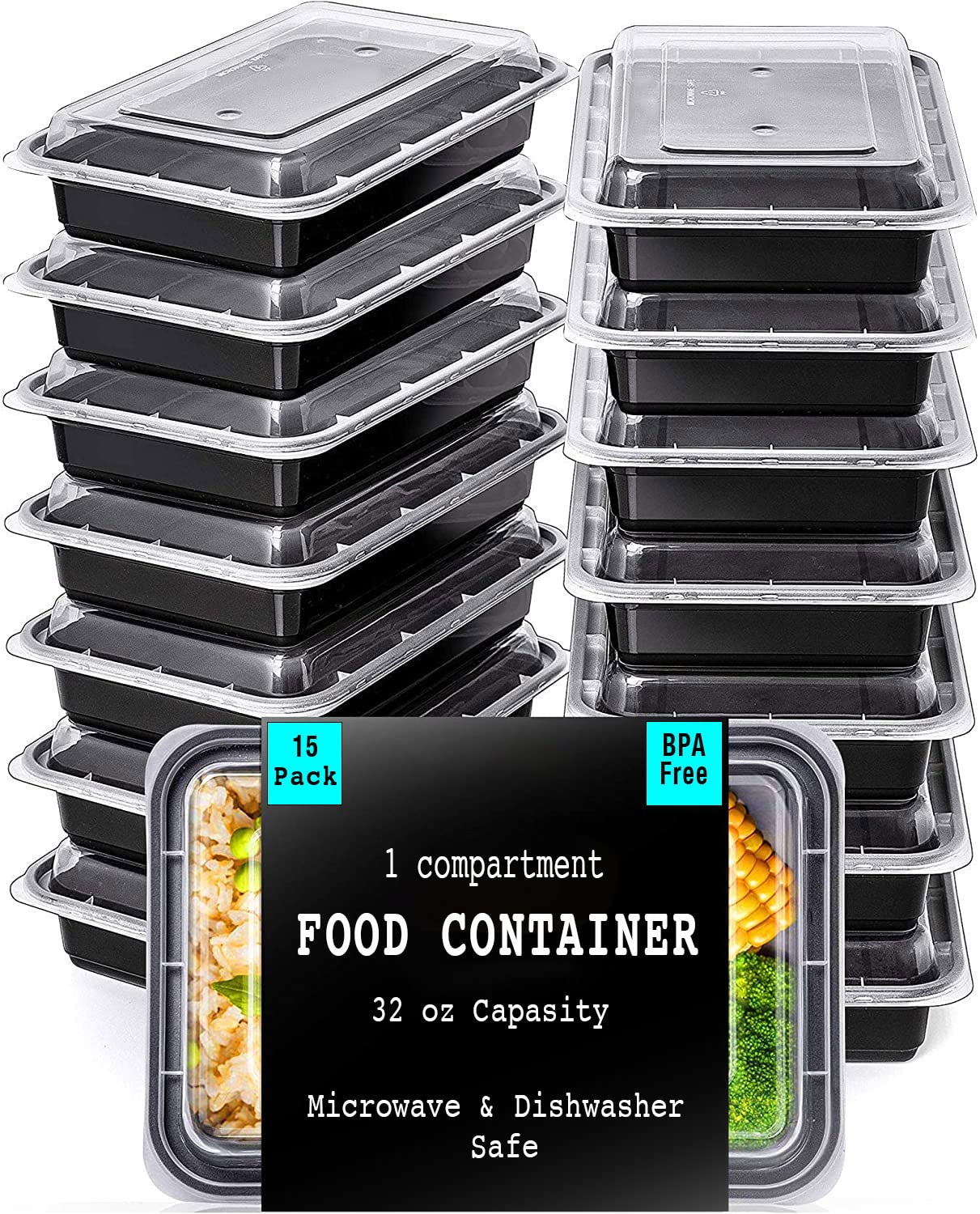 Efficiently Organize and Transport Your Meals with Our 32 oz Food Storage Containers, Lunch Boxes, and Meal Containers - Perfect for Home, Work and Office, BPA Free Meal Prep Containers (15 Pcs) (15)