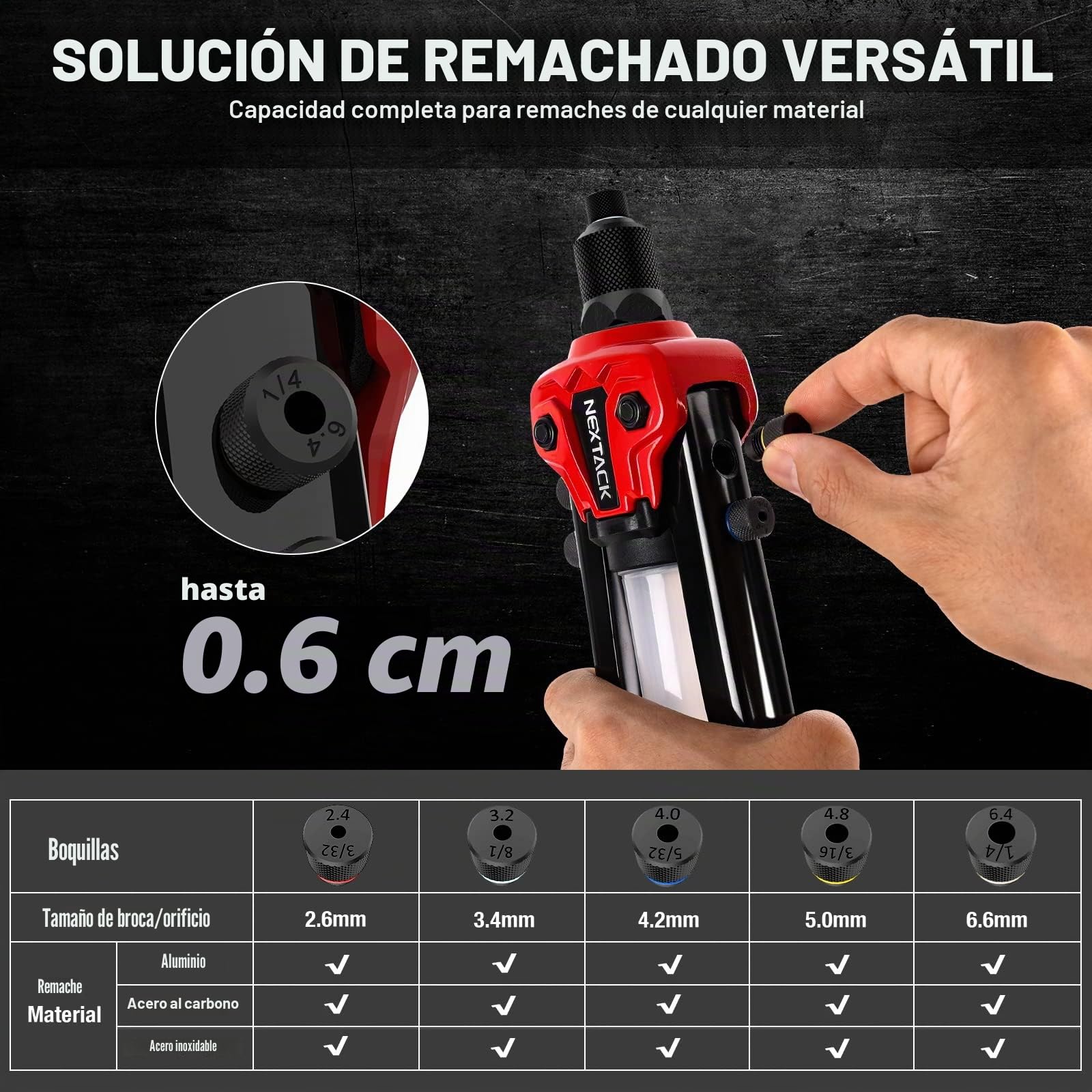 NEXTACK Pistola de Remache Pop de 13 Pulgadas con Kit de 350 Remaches Surtidos, Herramienta Remachadora Manual Resistente de 1/4 Pulgadas de Capacidad con contenedor Desmontable y 5 boquillas para