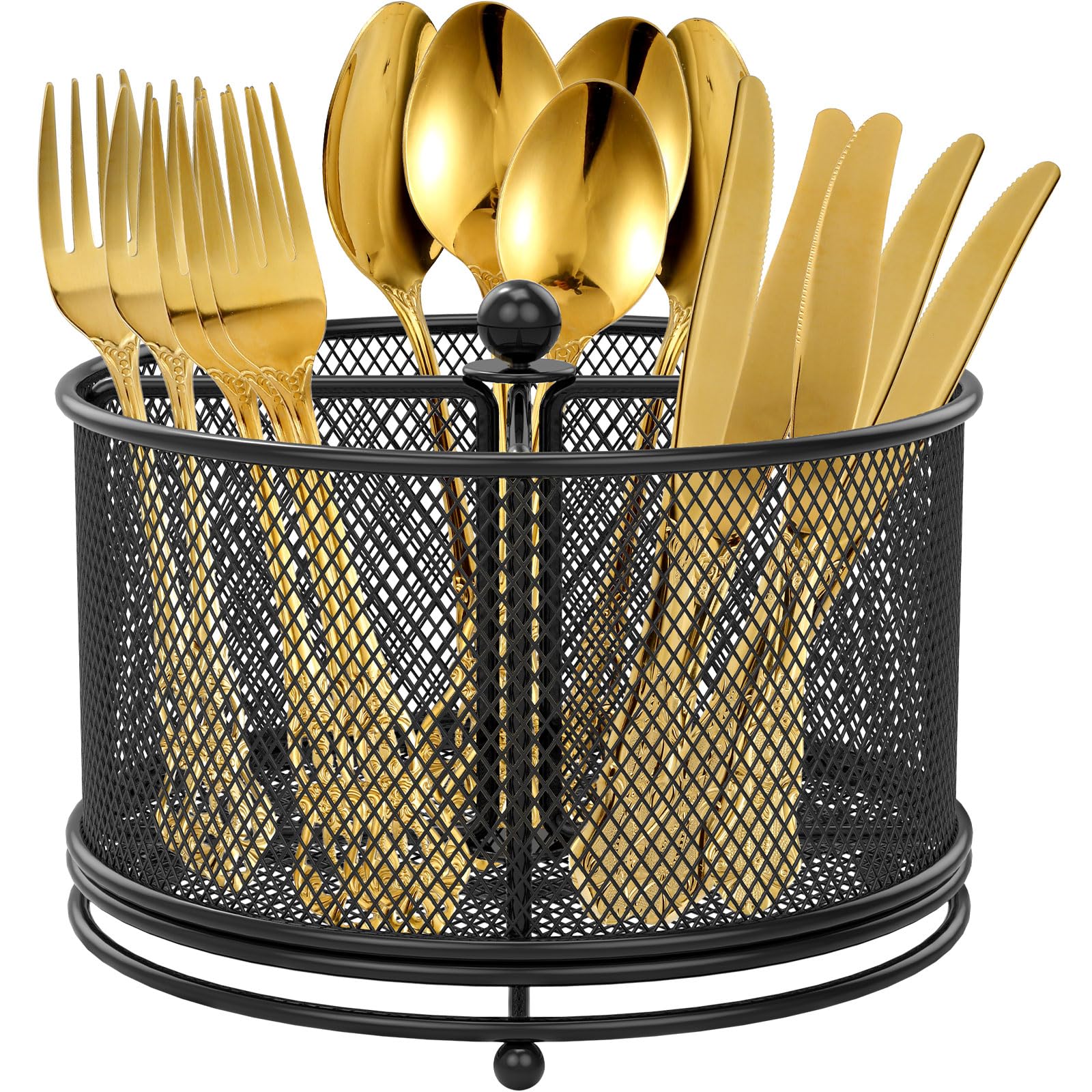 Anihet 360°Rotating Utensil Caddy, 6.7×6.7×5.1 Inch Metal Kitchen Utensil Holder With 4 Compartment Rotatable Cutlery Holder Multifunctional Flatware Organizer For Home Party Kitchen Counter