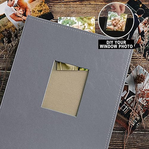 Miniatura 3 de Ywlake Álbum de fotos de 4 x 6 pulgadas, 400 bolsillos, álbumes de fotos de cuero con capacidad para 400 imágenes verticales, solo color gris