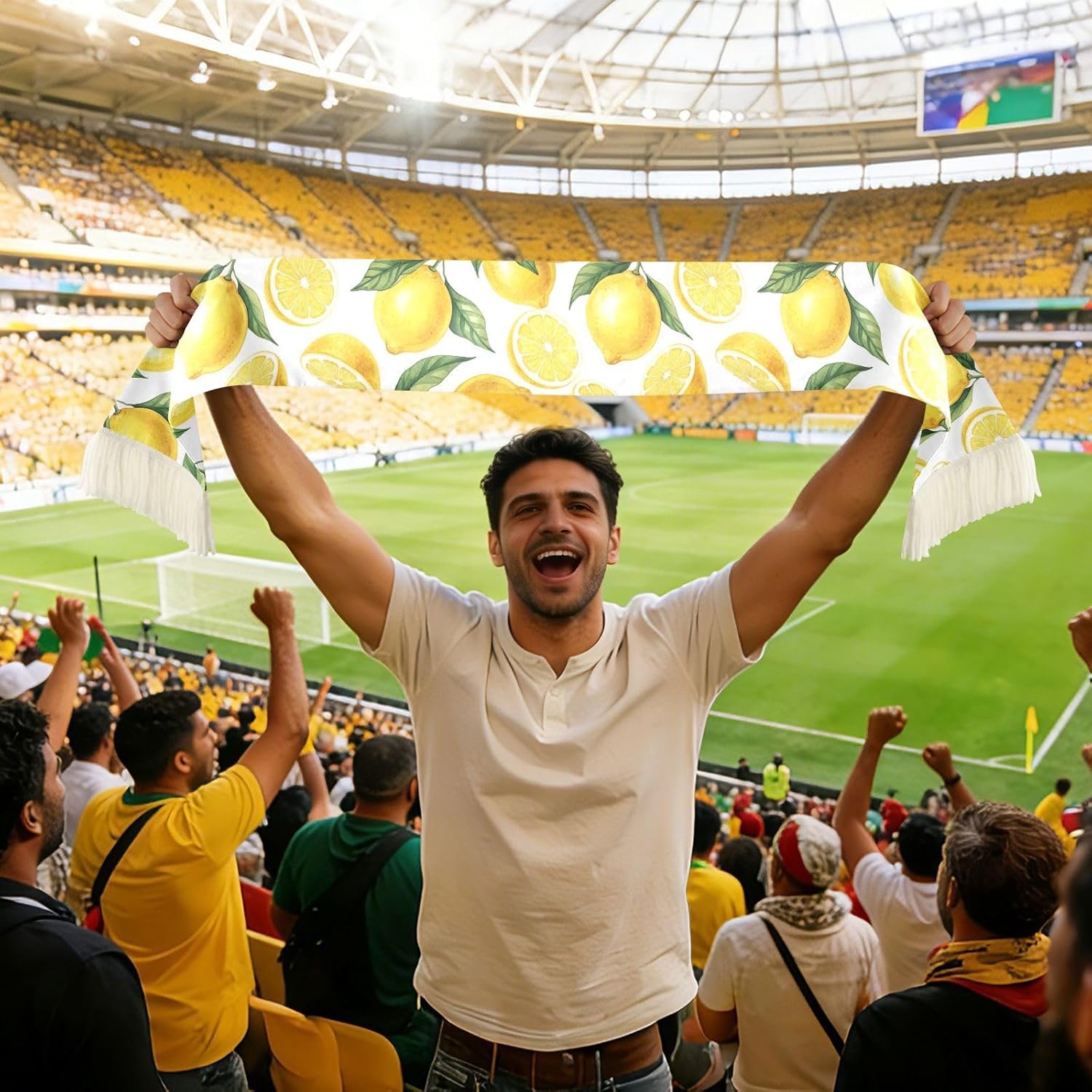 CHIFIGNO Yellow Lemon White Sports Fan Scarf Sweat Towel, Soft Polyester Cheering Banner for Soccer Games, Quick Dry Rally Towel