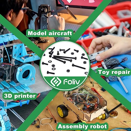 Miniatura 8 de FOLIV Kit surtido de tornillos y tuercas métricos, 780 piezas M2 hexagonal, tornillos hexagonales y arandelas de tuercas, tornillos hexagonales