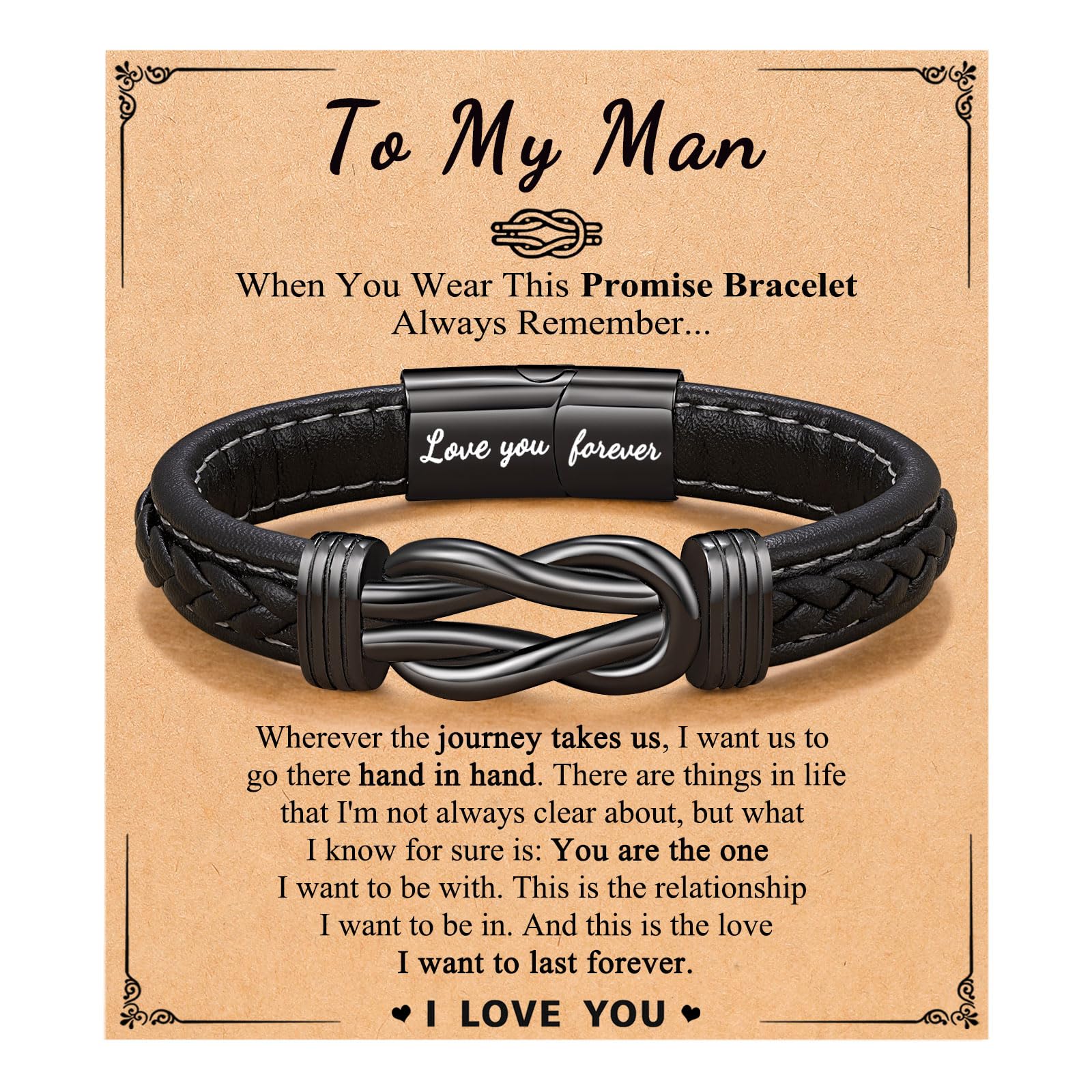 ORISPRE Forever Linked Together Leather Bracelet for Boys Men's Birthday Graduation Fathers' Day Back to School Christmas Gifts