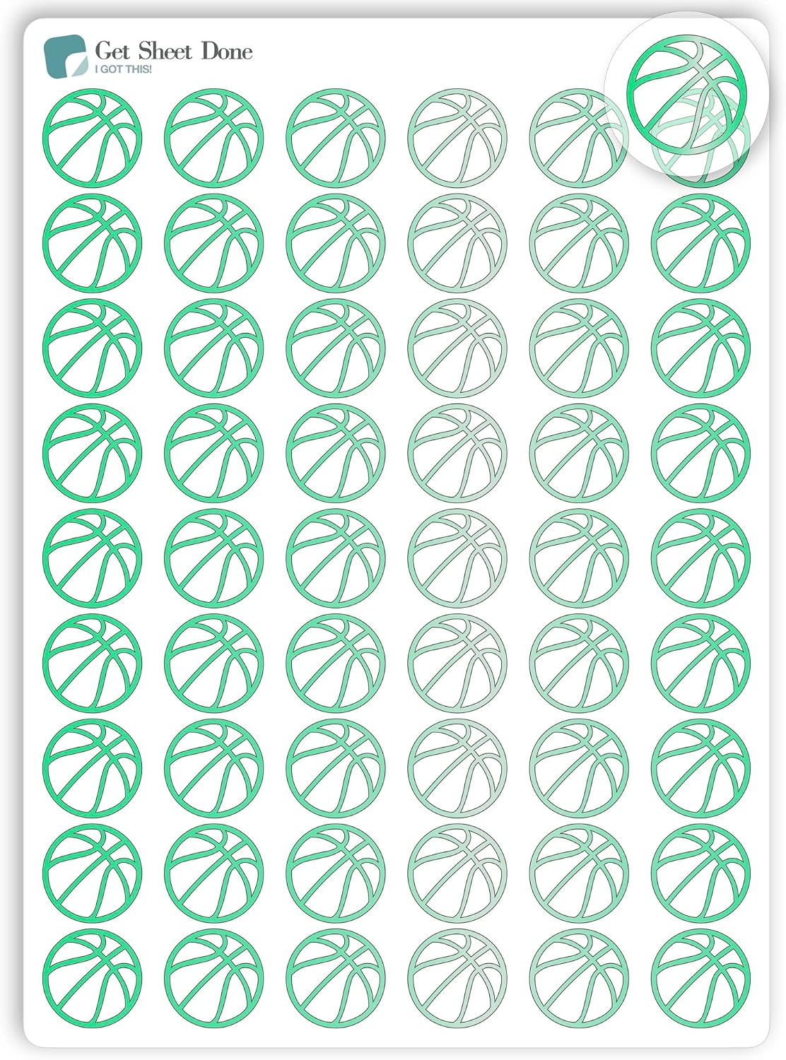 Basketball Planner Sticker / 54 Metallic Foil Transparent Vinyl (1/2”) / Sports Exercise Fitness Health Workout Game Reminder/Essential Productivity Life Planner/Bullet Bujo Journal (Mint foil) image 4