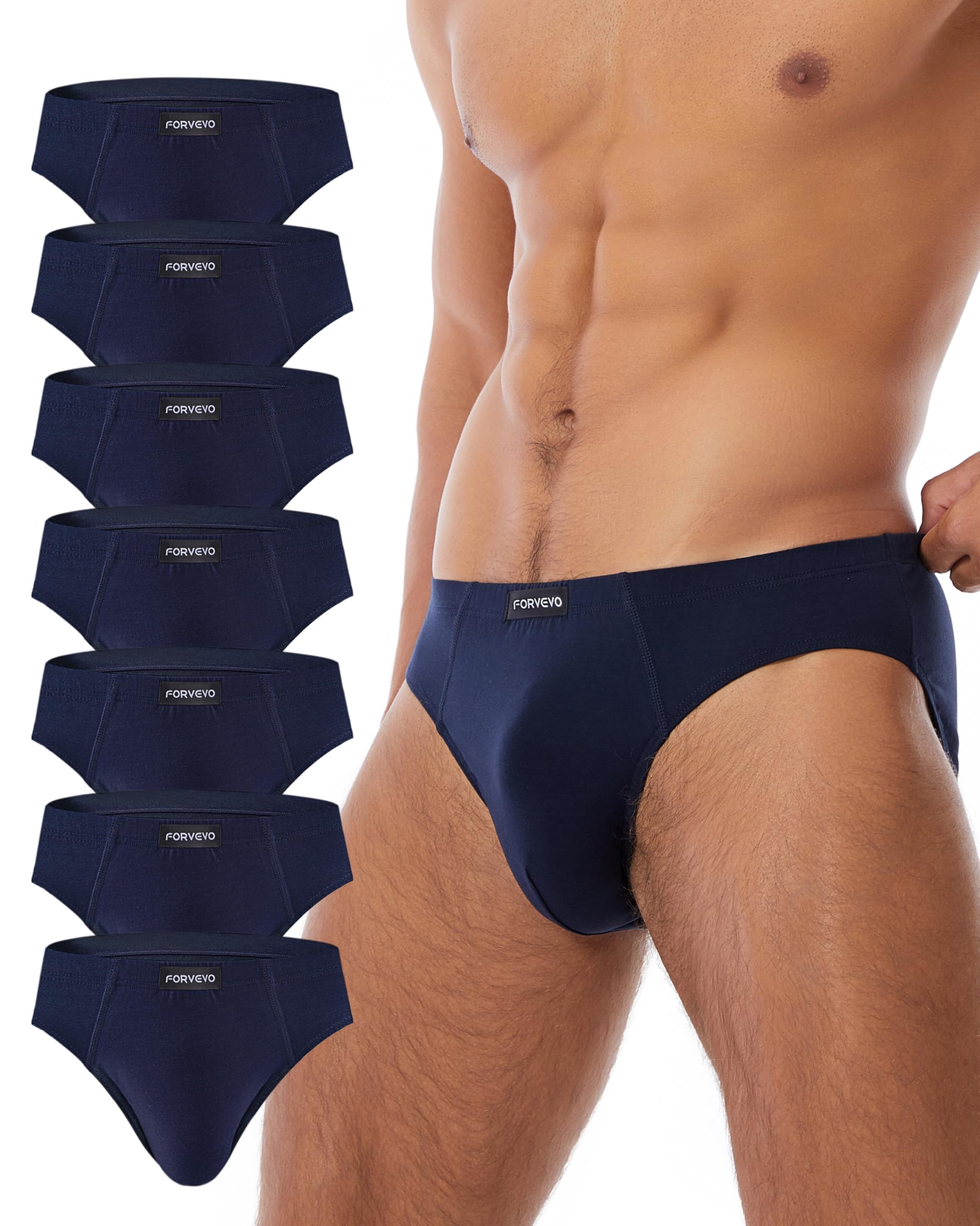 FORVEVO 7er Pack Unterhosen Männer Slip Baumwolle, Atmungsaktive Unterhosen Herrenslips, Klassischer Weich Unterwäsche mit Tasche, Stretch, Ohne Etikett(XL,Marine)