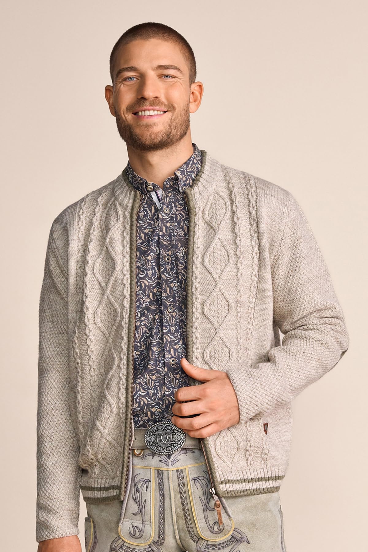 Krüger Herren Trachten Strickjacke lang, Modell: Rafael, Langarm, Tracht, Volksfest