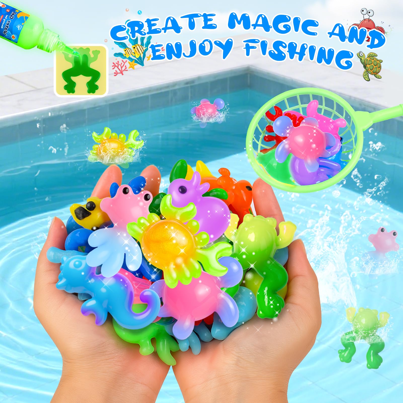 Dreamon Aqua Gelz Set, 71PCS Magic Jelly Set con 14 Gel Colorati, 2 Canne da Pesca, Giocattolo Educativo per Bambini 3+ Anni, Regalo DIY Ragazzi e Ragazze