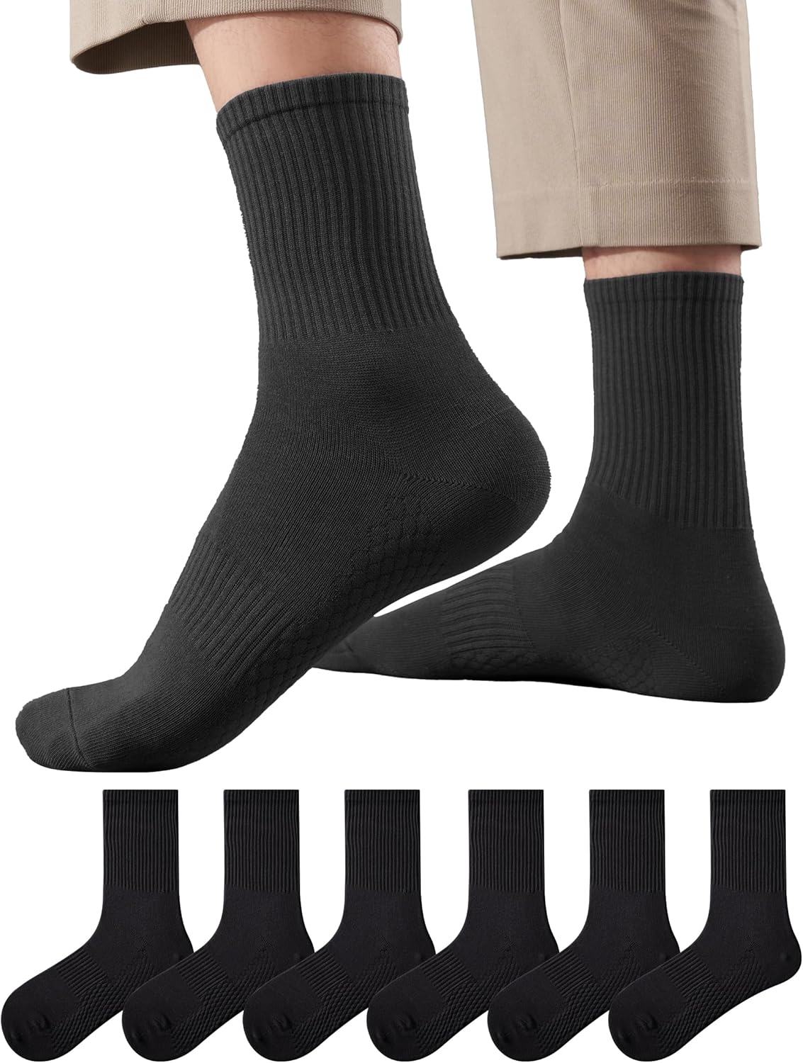 KRJ Crew Socks for Men - Cotton Breathable Mid-Calf Business Socks,3/6 Pairs