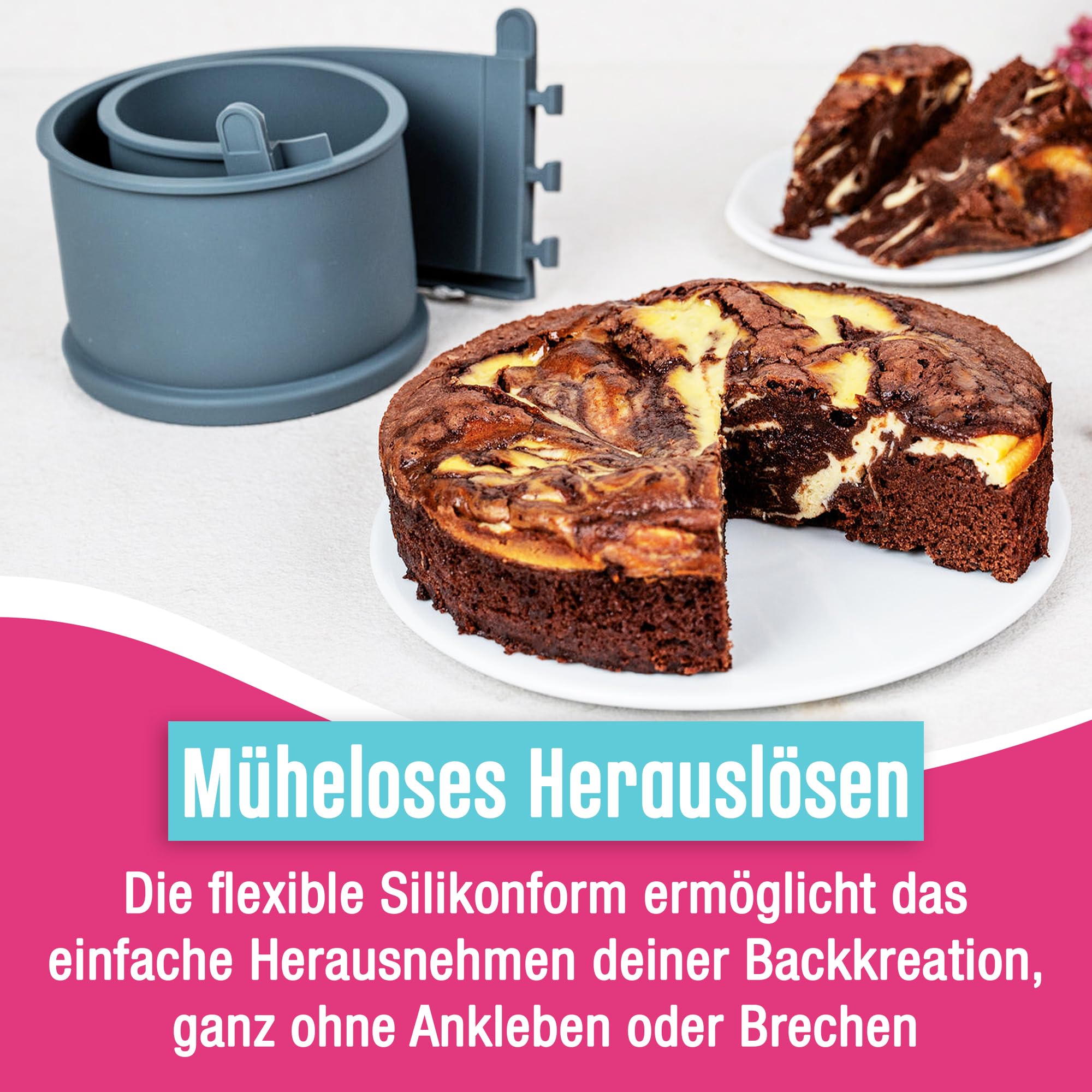 DECOCINO Tortownica Ø 18 cm – z porcelanowym dnem – wysokiej jakości forma do pieczenia z powłoką zapobiegającą przywieraniu, do pieczenia ciast, tortów i wielu innych – nadaje się do mycia w zmywarce