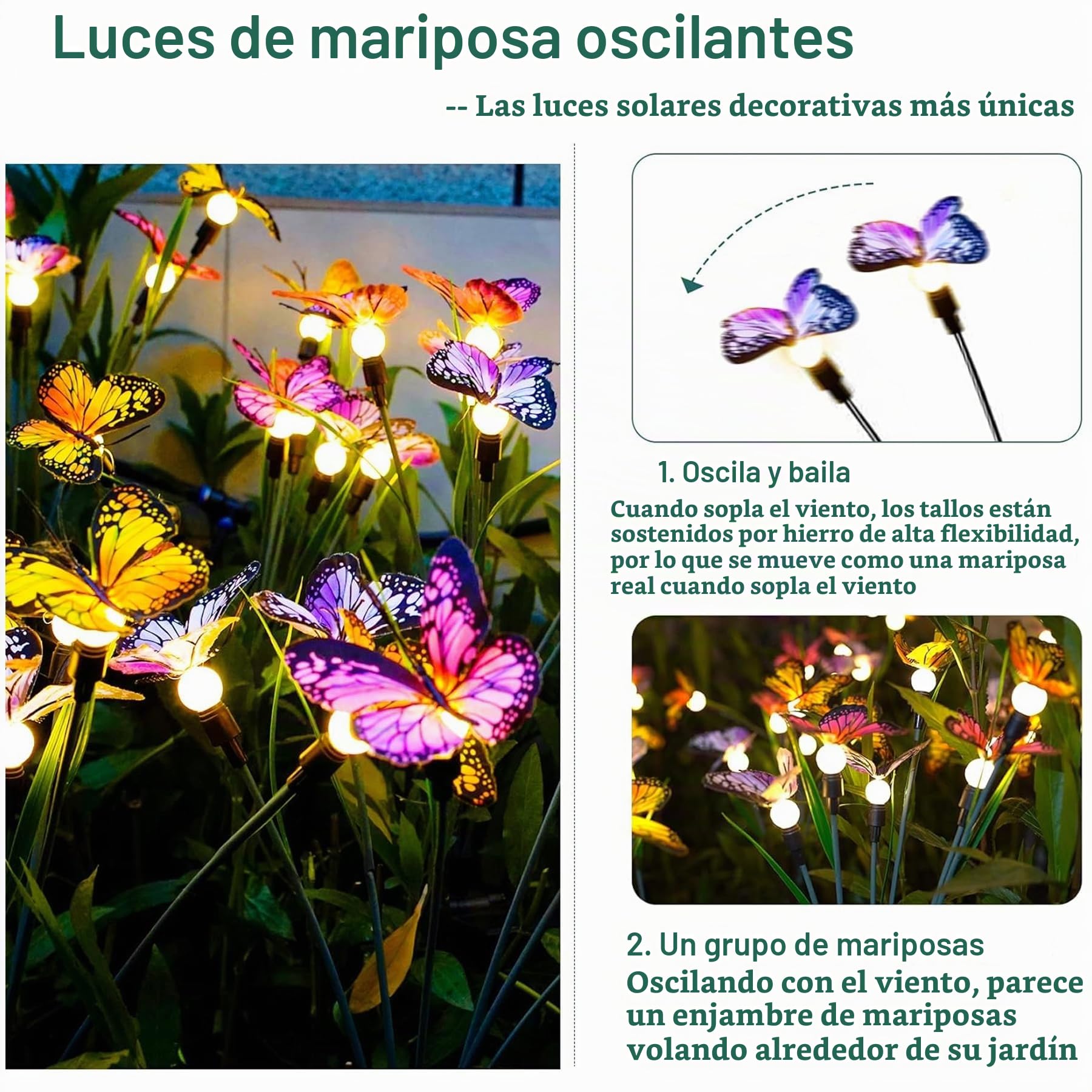 VEEKAY Luces Solares Exterior,4 Pieza 24 LED Mariposa Lámparas Solar,IP65 a Prueba de Agua,Luces Solares Led Exterior Jardin,Ideal Iluminacion Exterior Sola Adecuadas para Jardines, Pasarelas