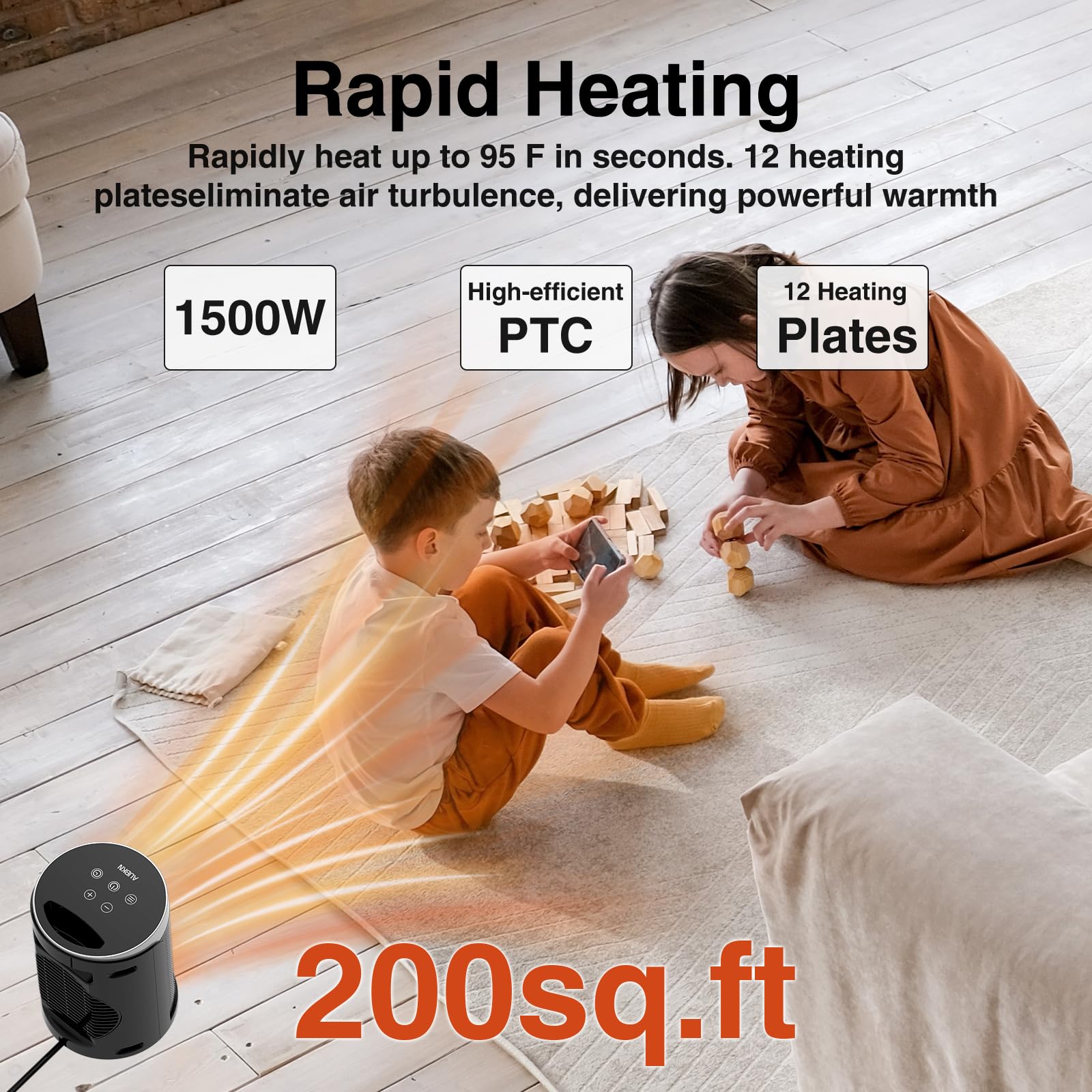 Riscaldatore di spazio in ceramica, riscaldatore portatile con visualizzazione digitale, telecomando, timer 12 ore e protezione da surriscaldamento, adatto per ufficio, camera da letto e uso