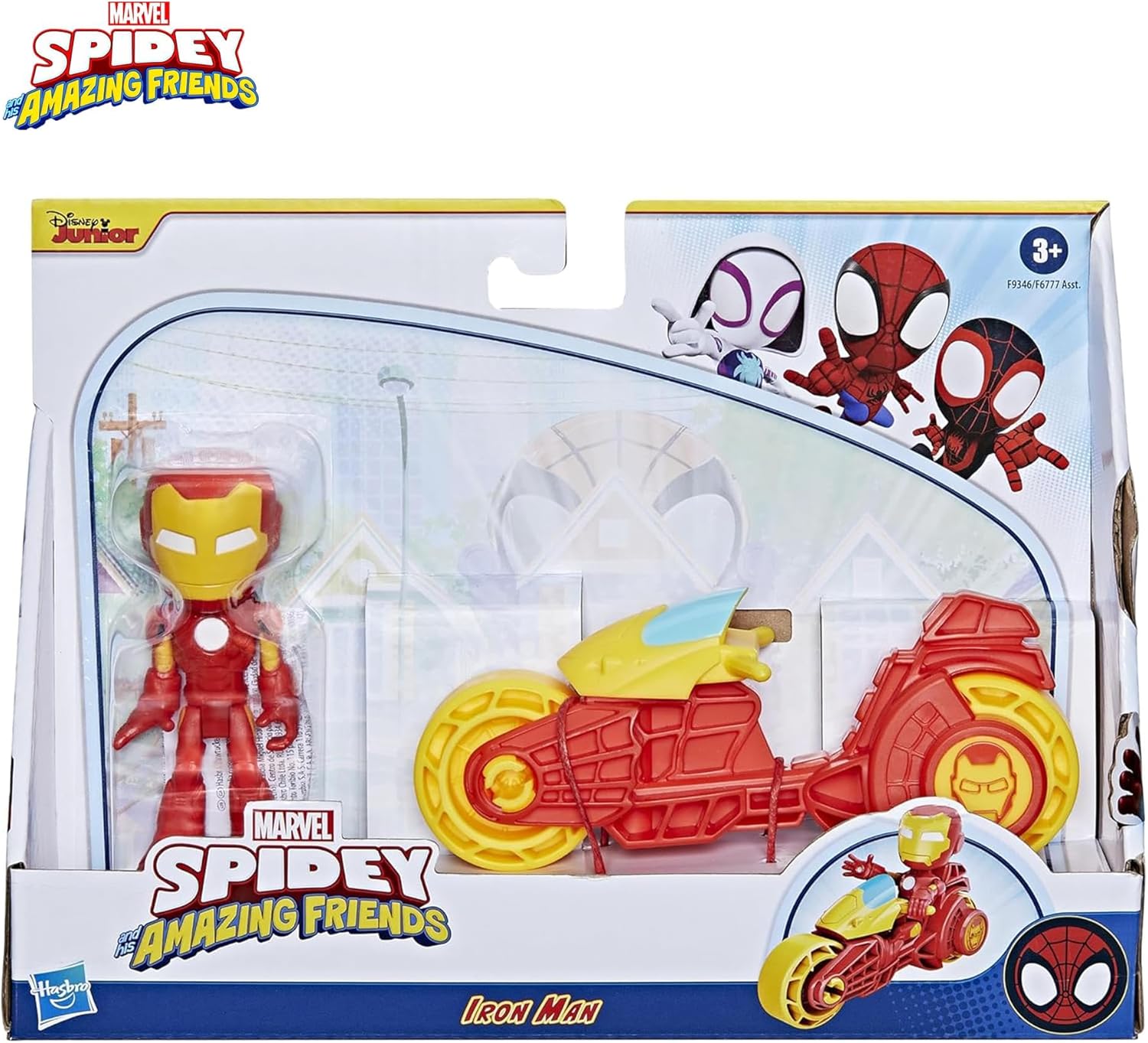 Spidey and His Amazing Friends, Iron Man Action Figure & Toy Motorcycle Playset, Marvel Super Hero Preschool Toys for Kids 3 and Up