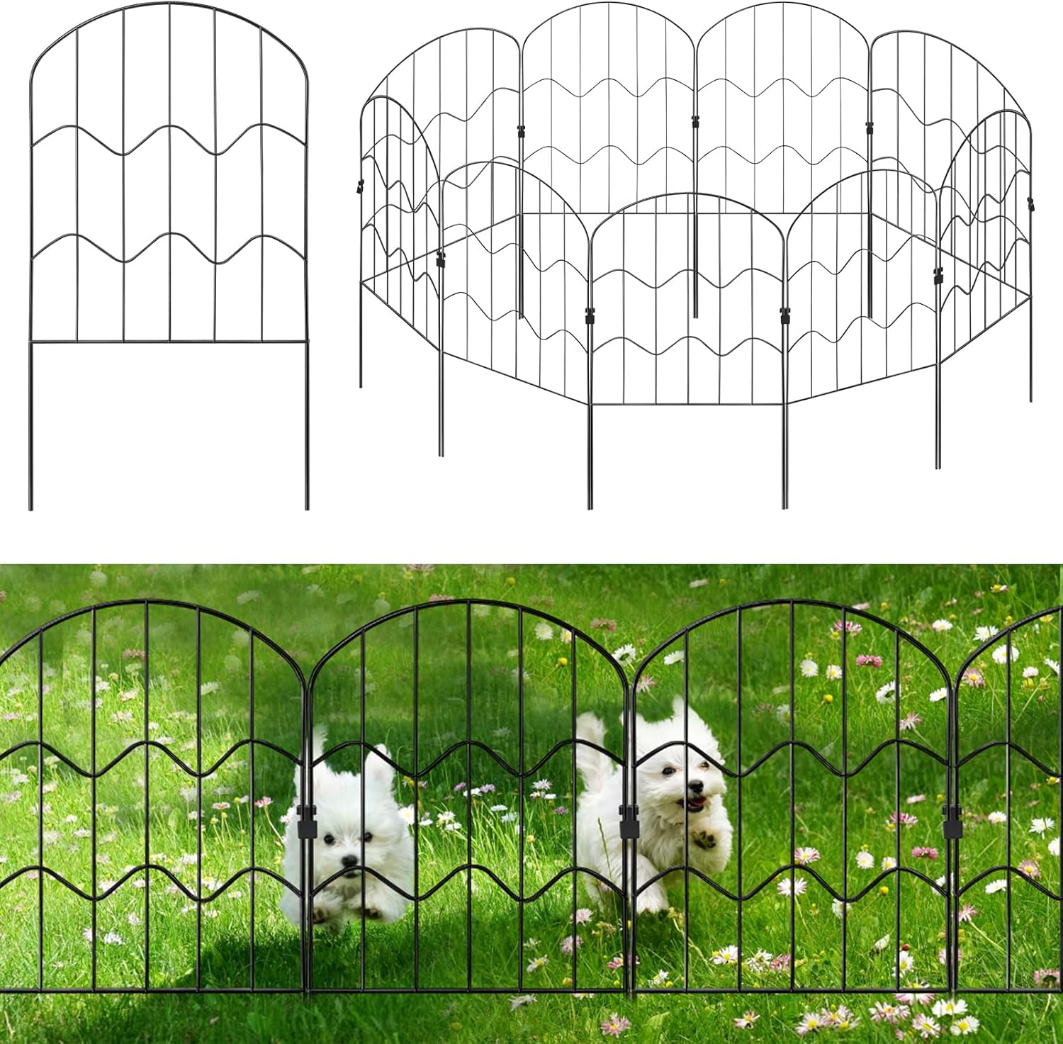 20Pcs Garden Fence,13in (L) x 24.5in (H) Garden Fencing Animal Barrier,Rustproof Metal Fence Panels,Decorative Garden Fencing and Borders for Dogs, Flower,Patio (Wave, 20 Pack) 20 Wave