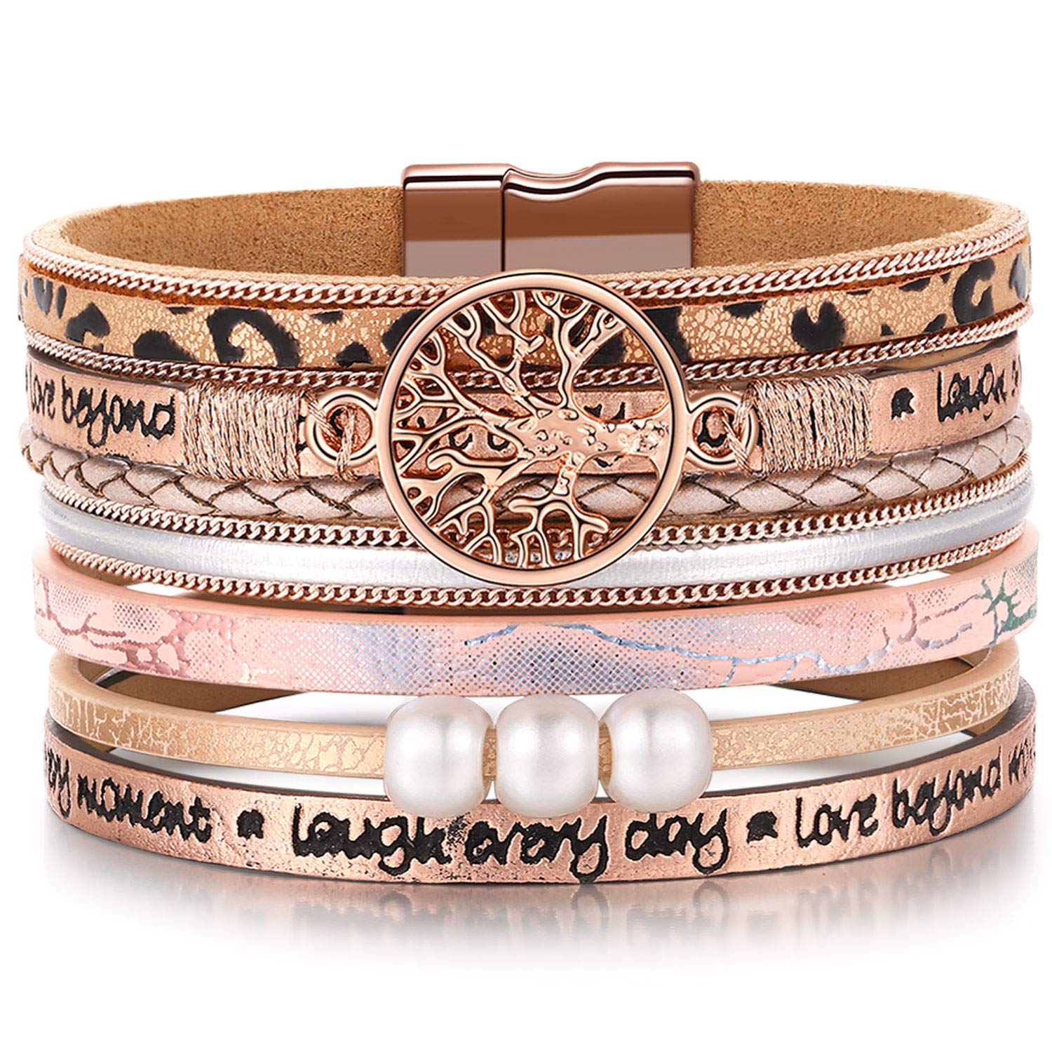 Inspirational Tree of Life Leather Bracelets for Women,Mothers Day Birthday Jewelry Gifts for Teens Girls