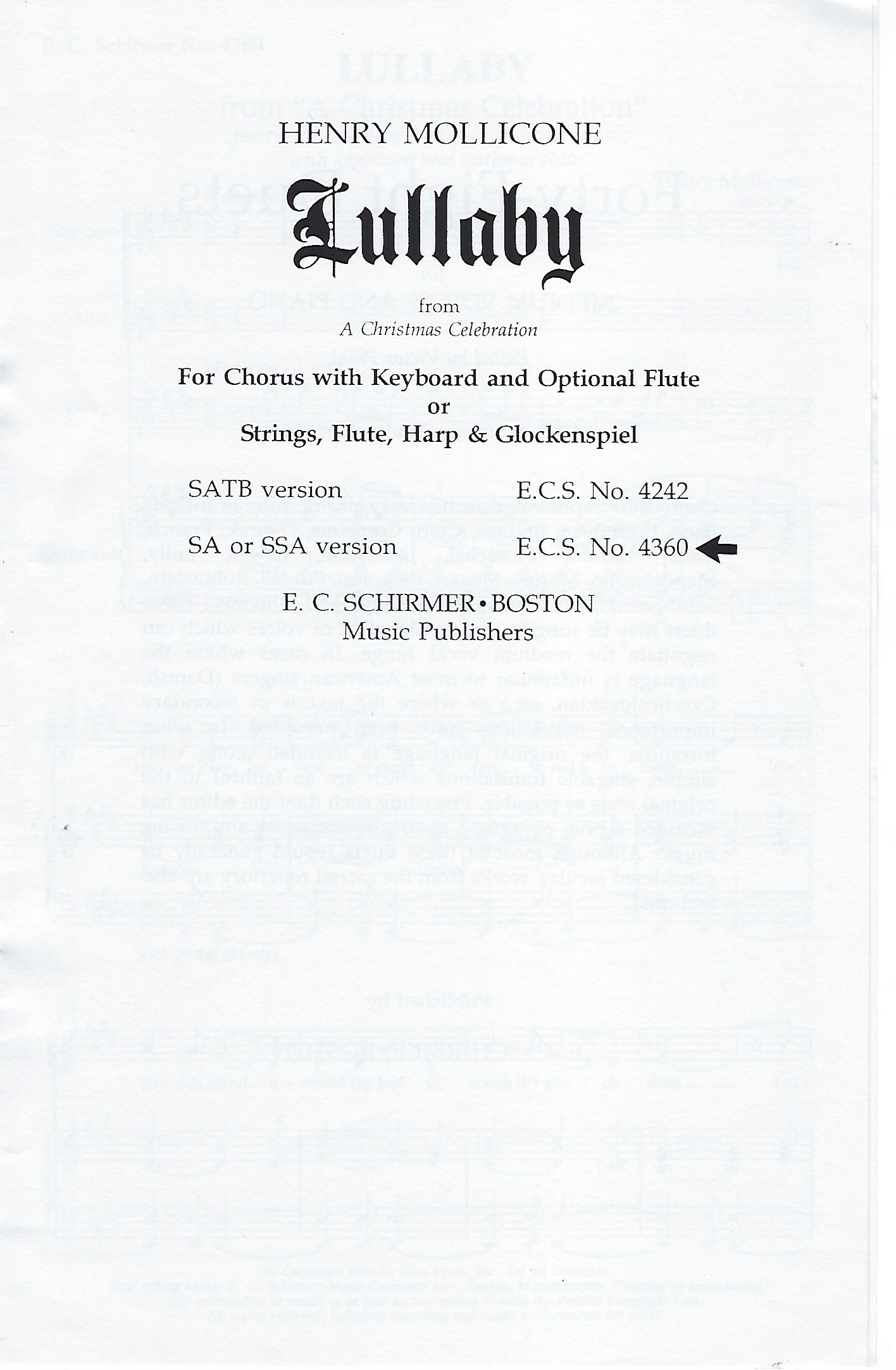 Partition chorale Lullaby A Christmas Celebration harpe flûte orgue