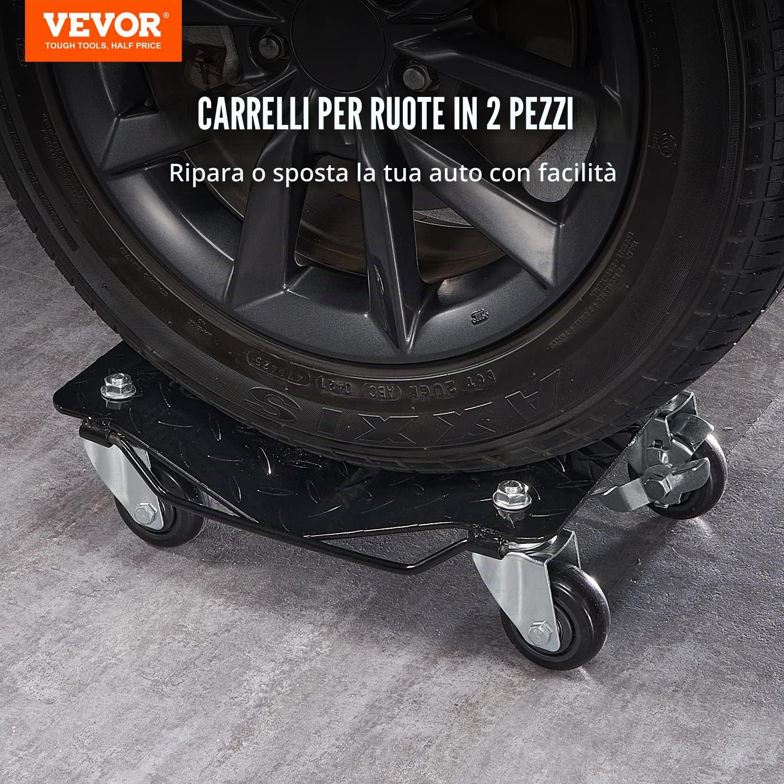 VEVOR Carrello Sposta Auto Moto Sottoruote 2 Pezzi Carico Singolo 700kg Carico Max. Totale 1400 kg, Pedana Carrello Sposta Auto Ausilio di Manovra Posizionatore per Veicoli Ruote Adattabile 0-30,5 cm