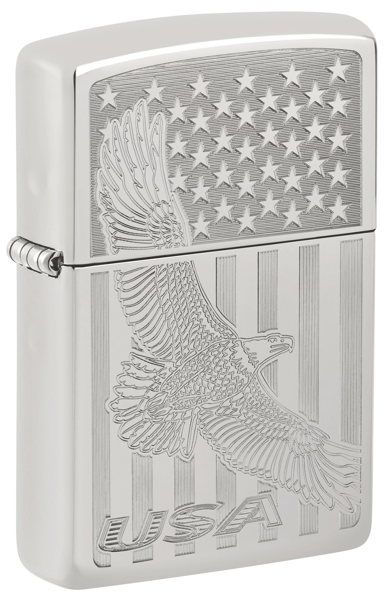Zippo Sterling Silver Lighter Engraved Eagle and American Flag - High Polish 81665