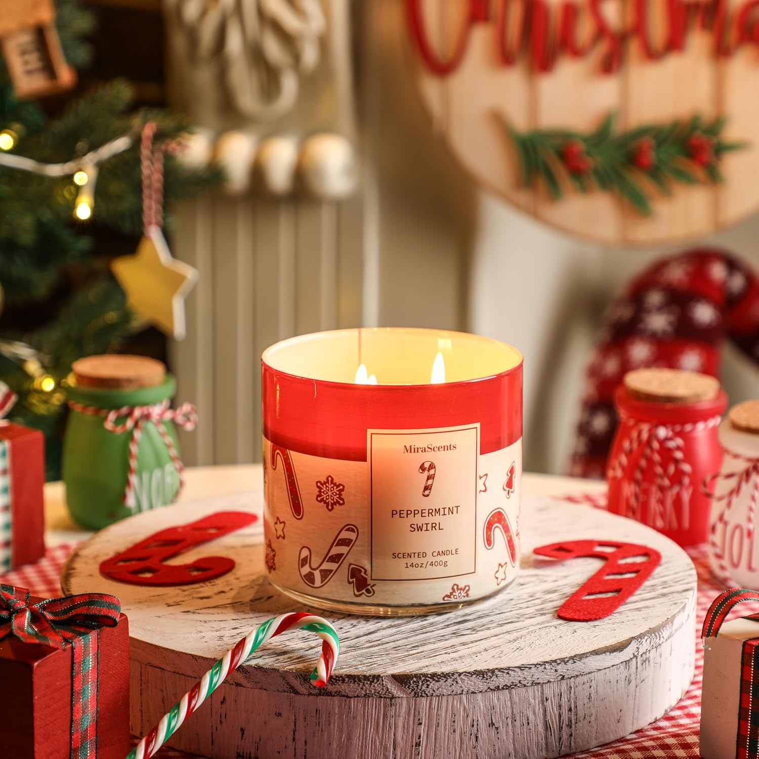 Christmas Cookie Candle, Christmas Crushed Candy Cane Scented Jar Candle, Holiday Decor Collection, Large 3 Wicks Candle, 14oz - Image 5