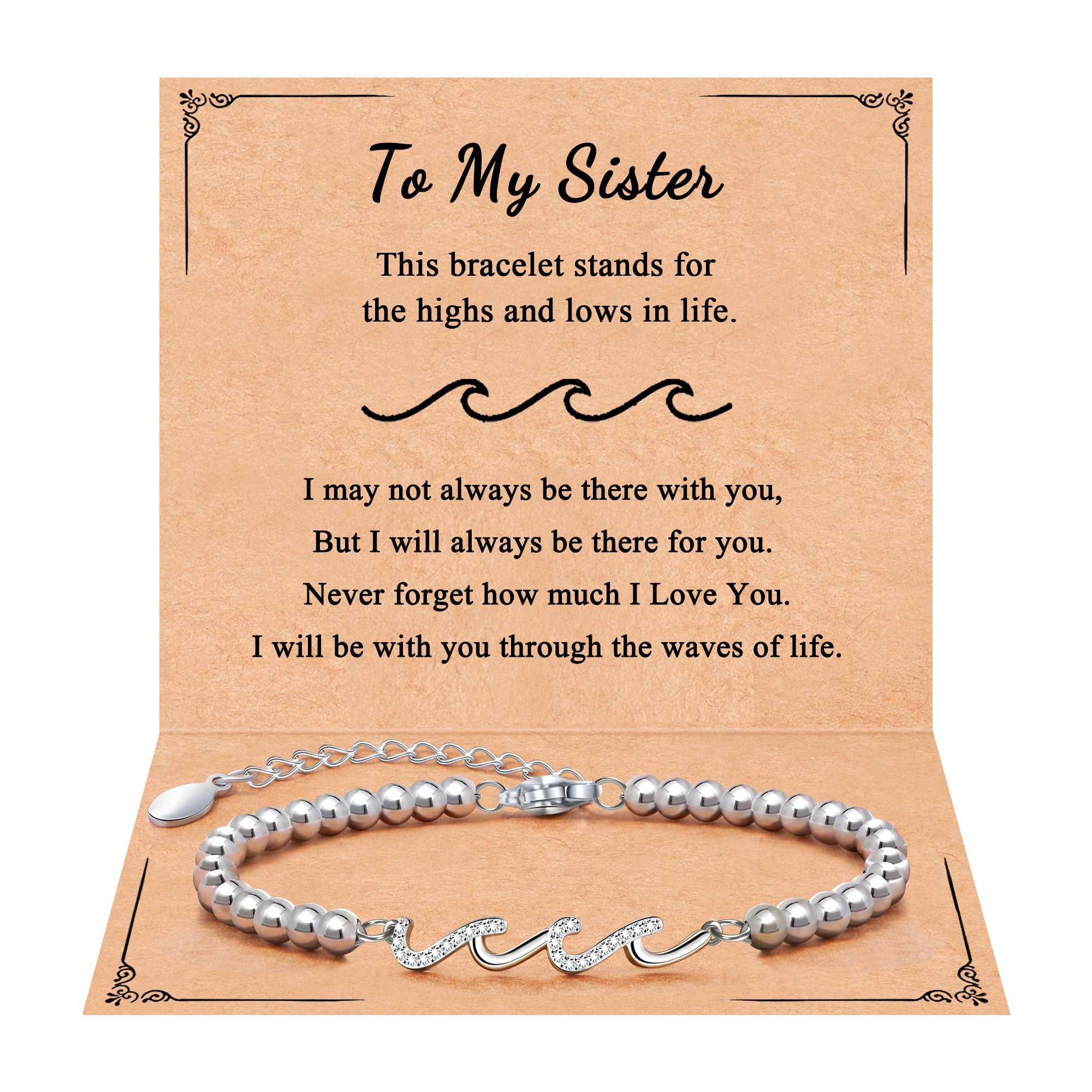QWNHONEY Waves of Life Bracelet Inspirational Birthday Gifts for Bestie Sister 16th 18th 21st 30th 40th 50th 60th Birthday Gifts for Women