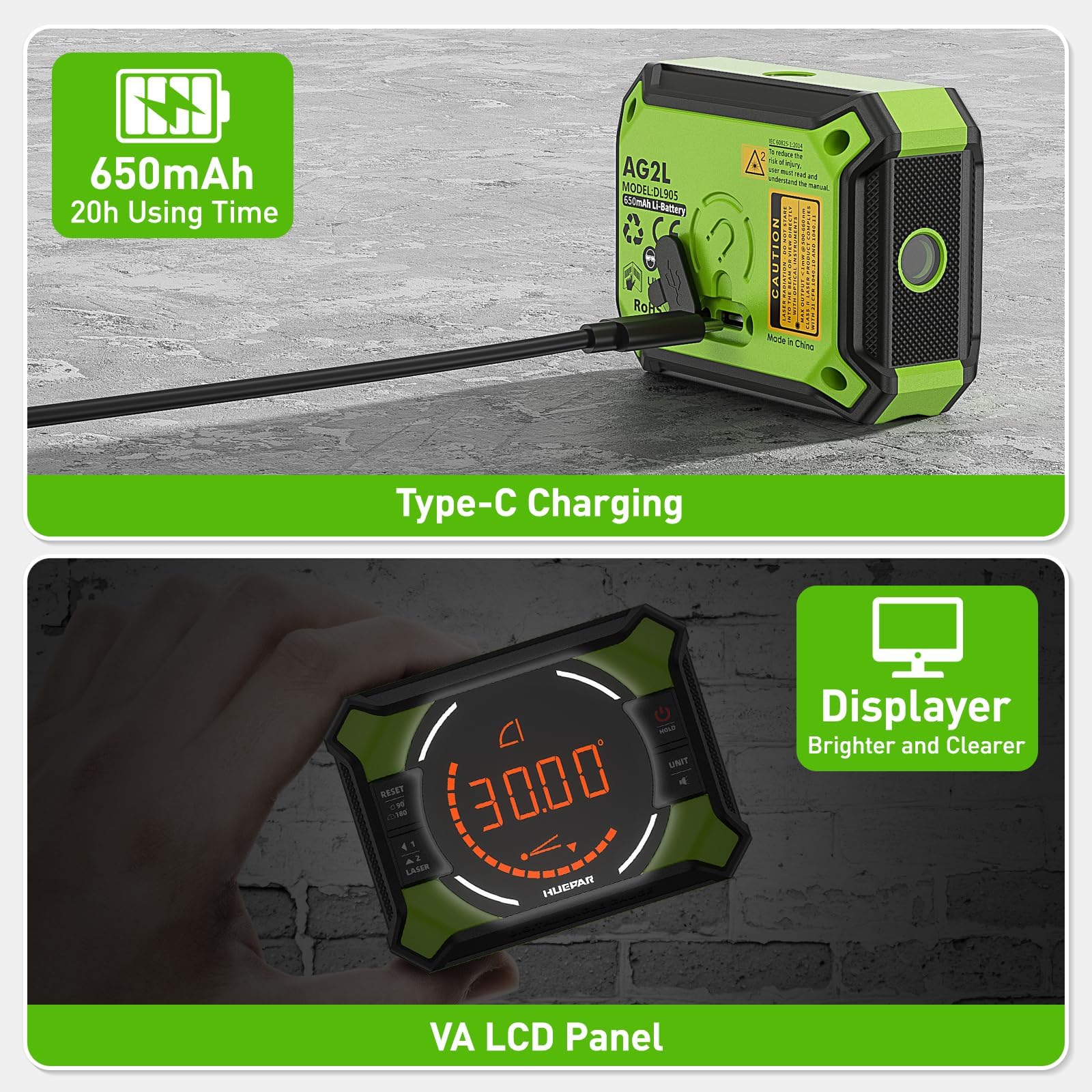 Digitaler Winkelmesser, Huepar 3-in-1 Digital LCD Neigungsmesser mit Laser Nivellierungs Funktion, Winkelmessgerät Inklinometer mit Laser, Bevel Box Winkelmessgerät Wasserwaage, IP54 Wasserdicht