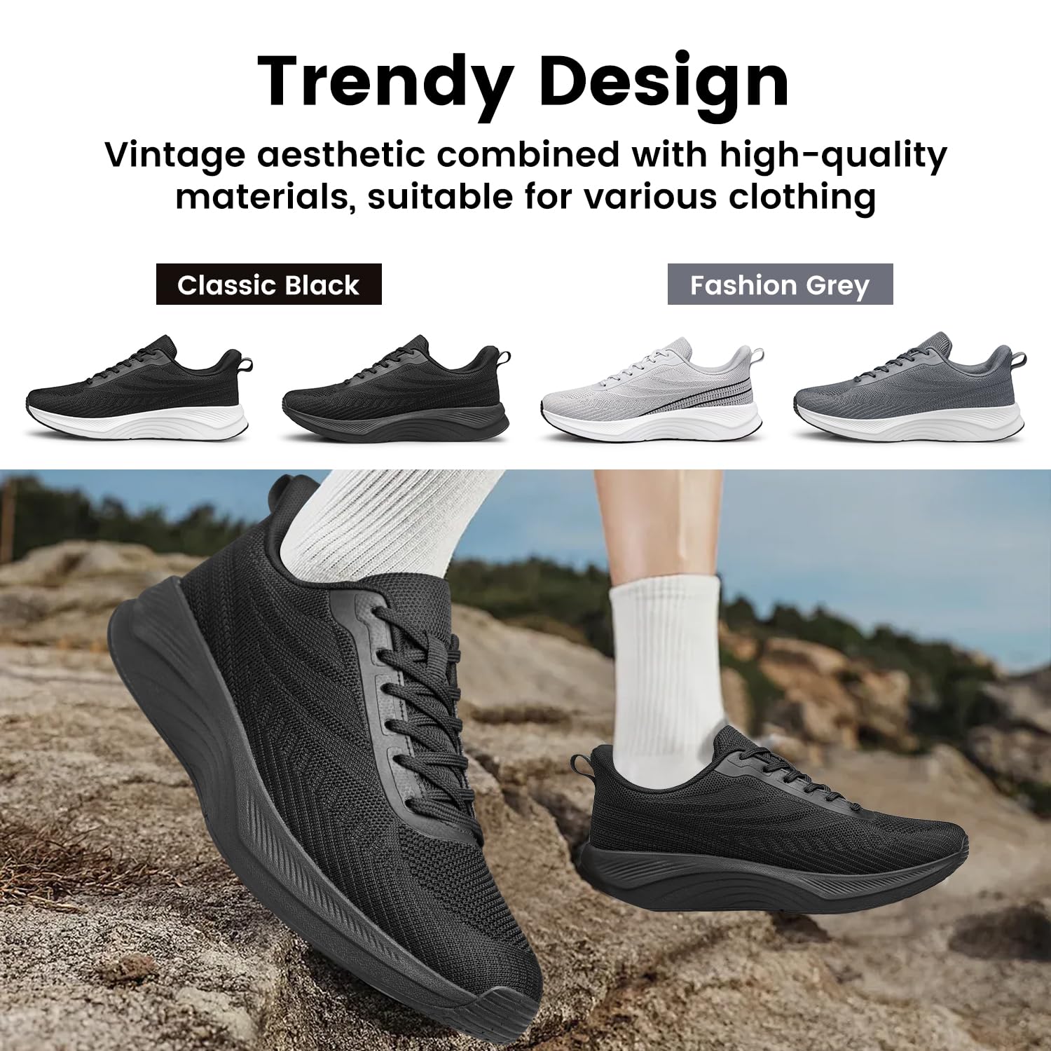 Raoendis Mens Trainers Walking Running Shoes Fashion Tennis Sport Shoes Athletic Breathable Comfortable Lightweight Sneakers for Outdoor Fitness Jogging