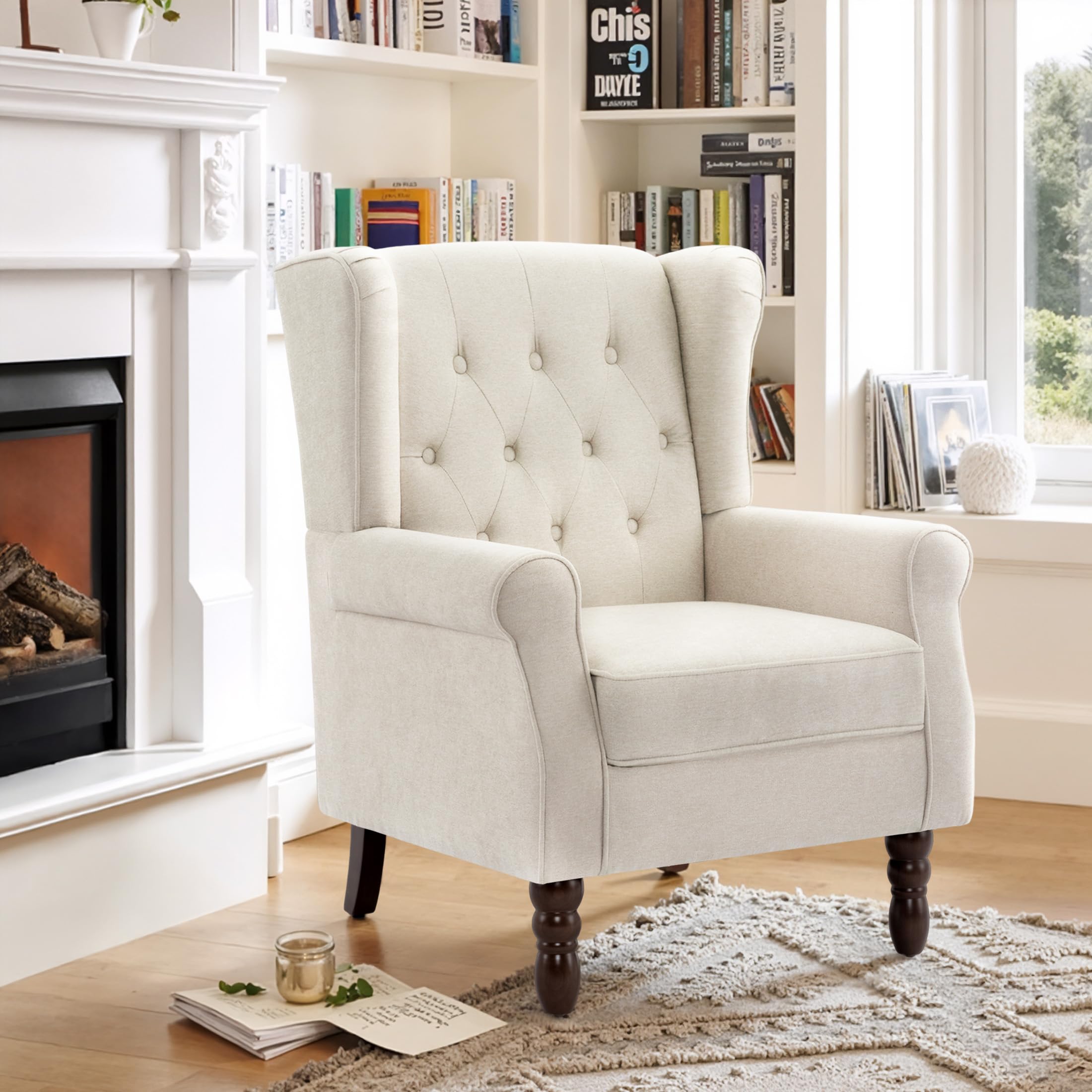 Lumibee High Back Accent Chair,Upholstered Wingback Armchair with Solid Wood Legs for Small Spaces,Comfy Single Sofa Chair for Living Room,Bedroom,