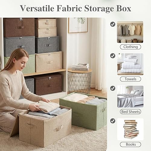 Miniatura 7 de ANMINY - Cajas de almacenamiento con tapas con cremallera 51.9 Qt, cajas de almacenamiento de tela con tapa, cestas, cubos con asas, plegables,